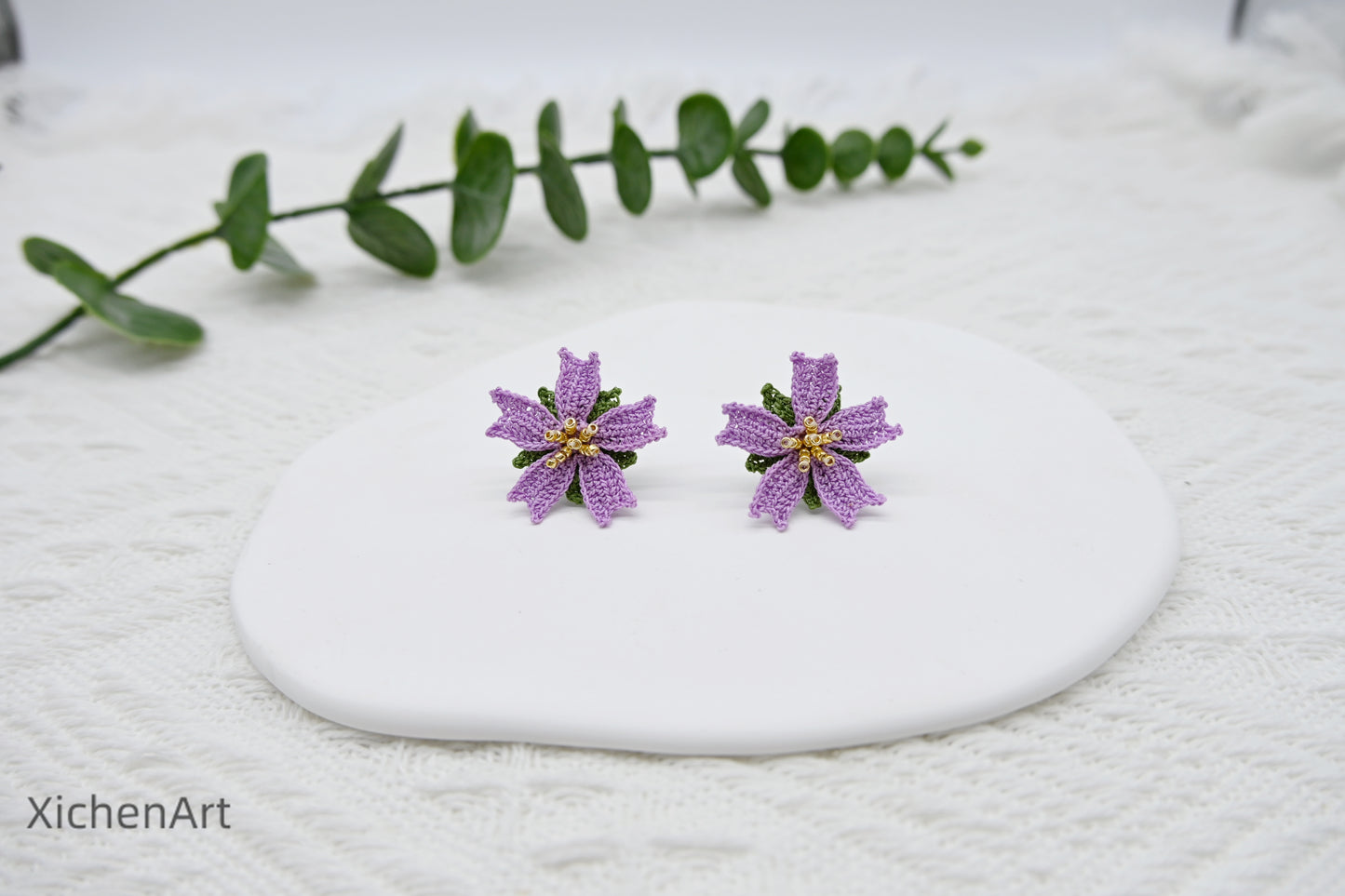 micro crochet poached egg flower earring