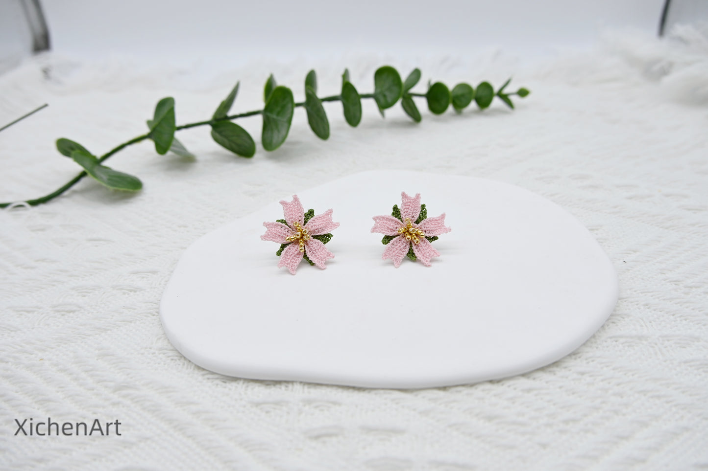 micro crochet poached egg flower earring