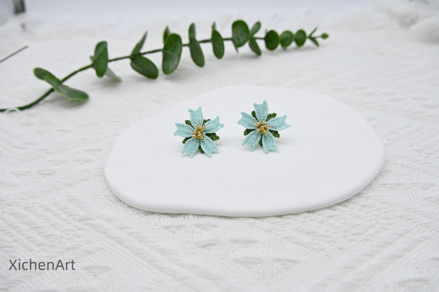 micro crochet poached egg flower earring