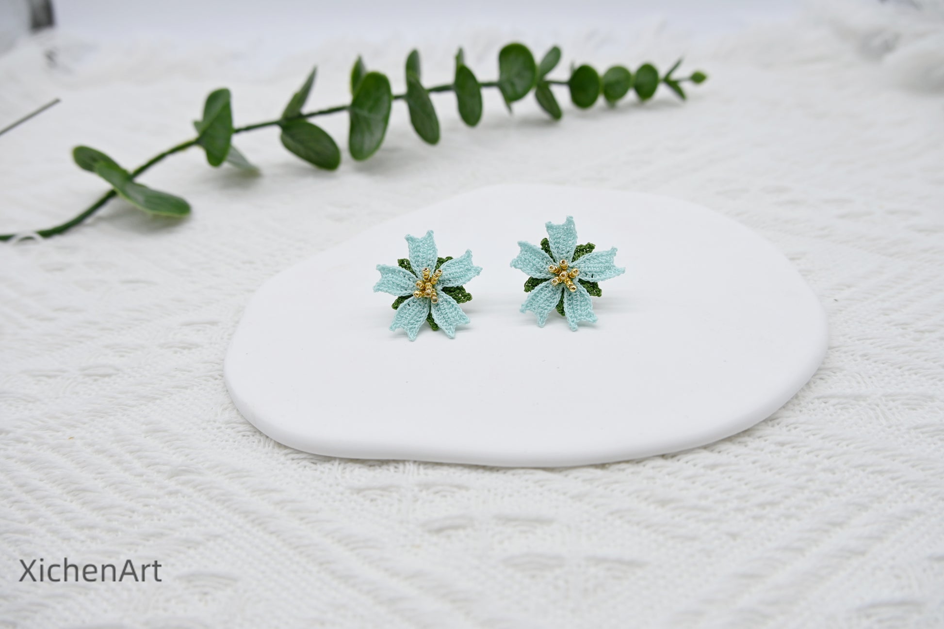 micro crochet poached egg flower earring