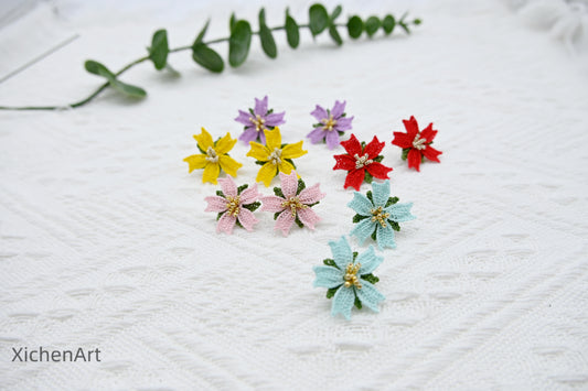 micro crochet poached egg flower earring