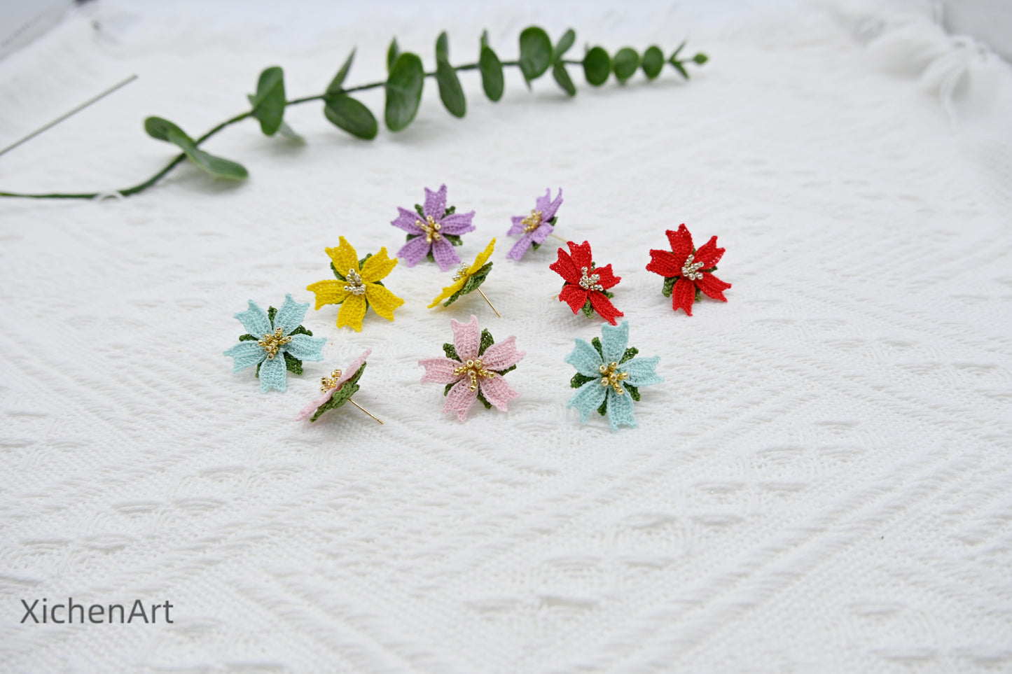 micro crochet poached egg flower earring