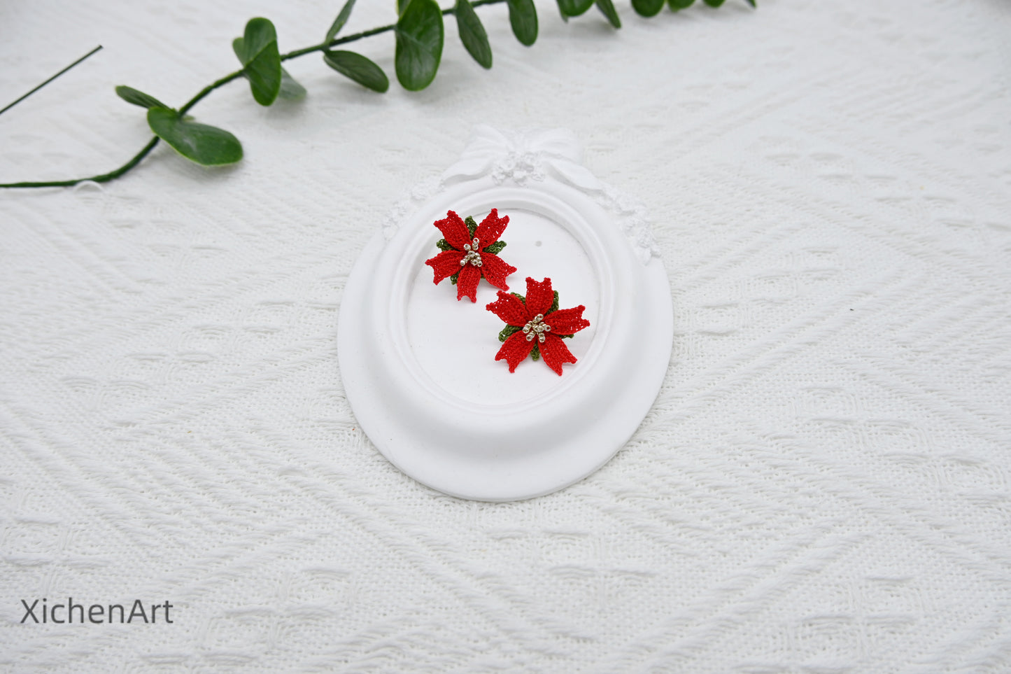 micro crochet poached egg flower earring