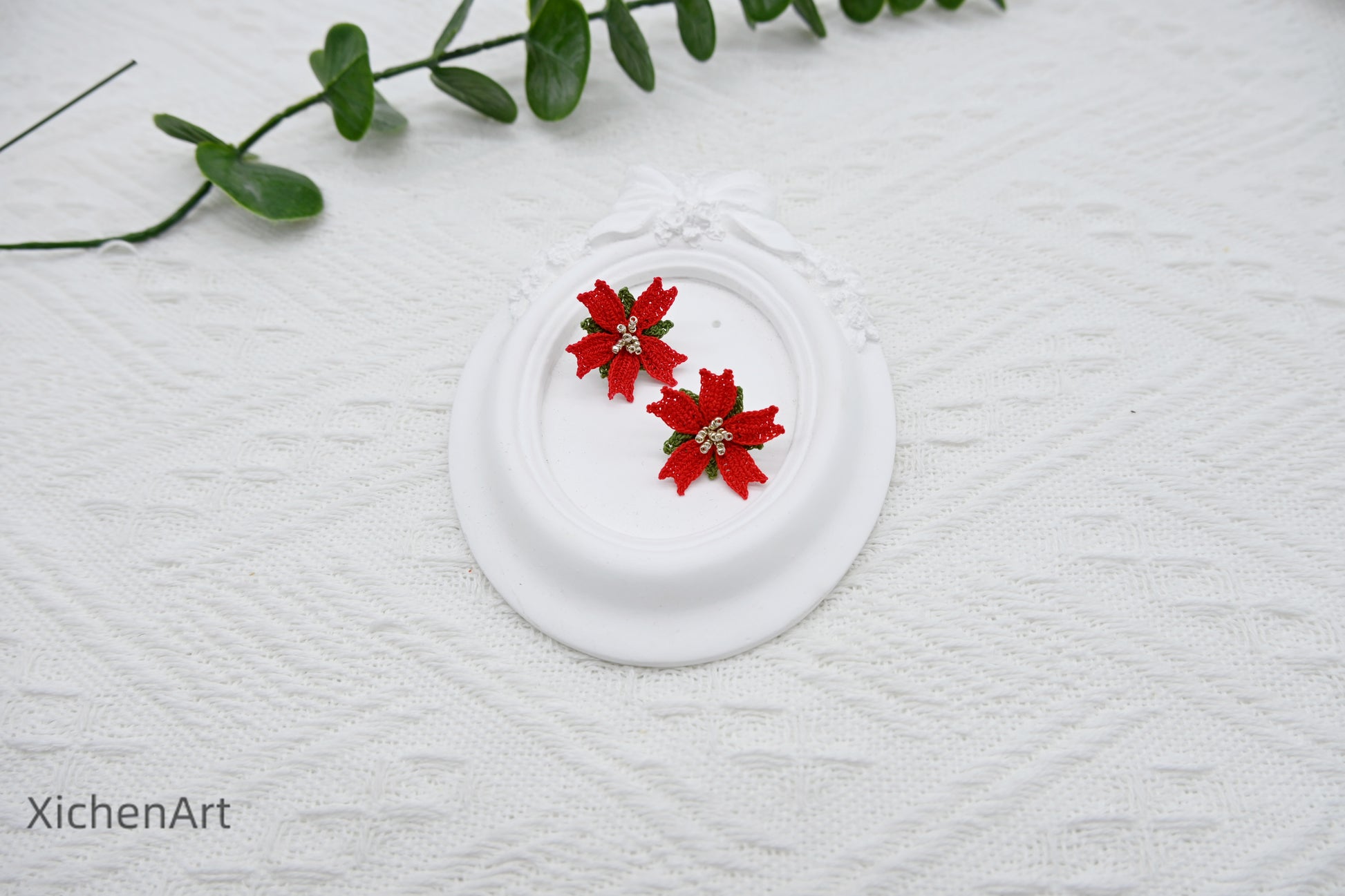 micro crochet poached egg flower earring