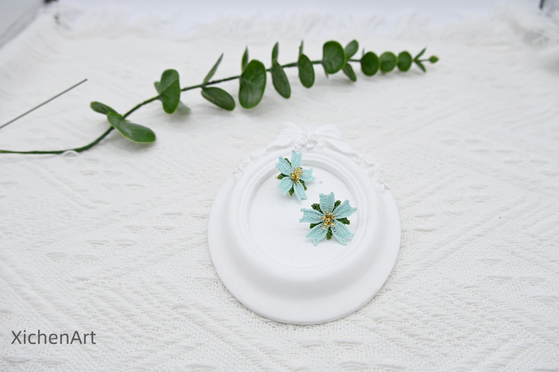 micro crochet poached egg flower earring