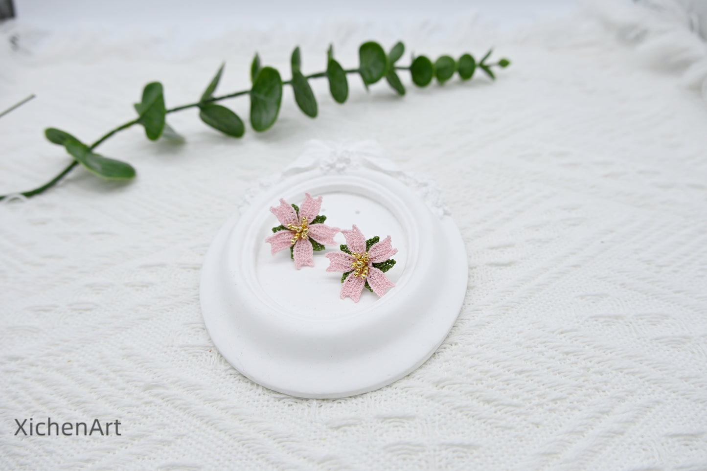 micro crochet poached egg flower earring