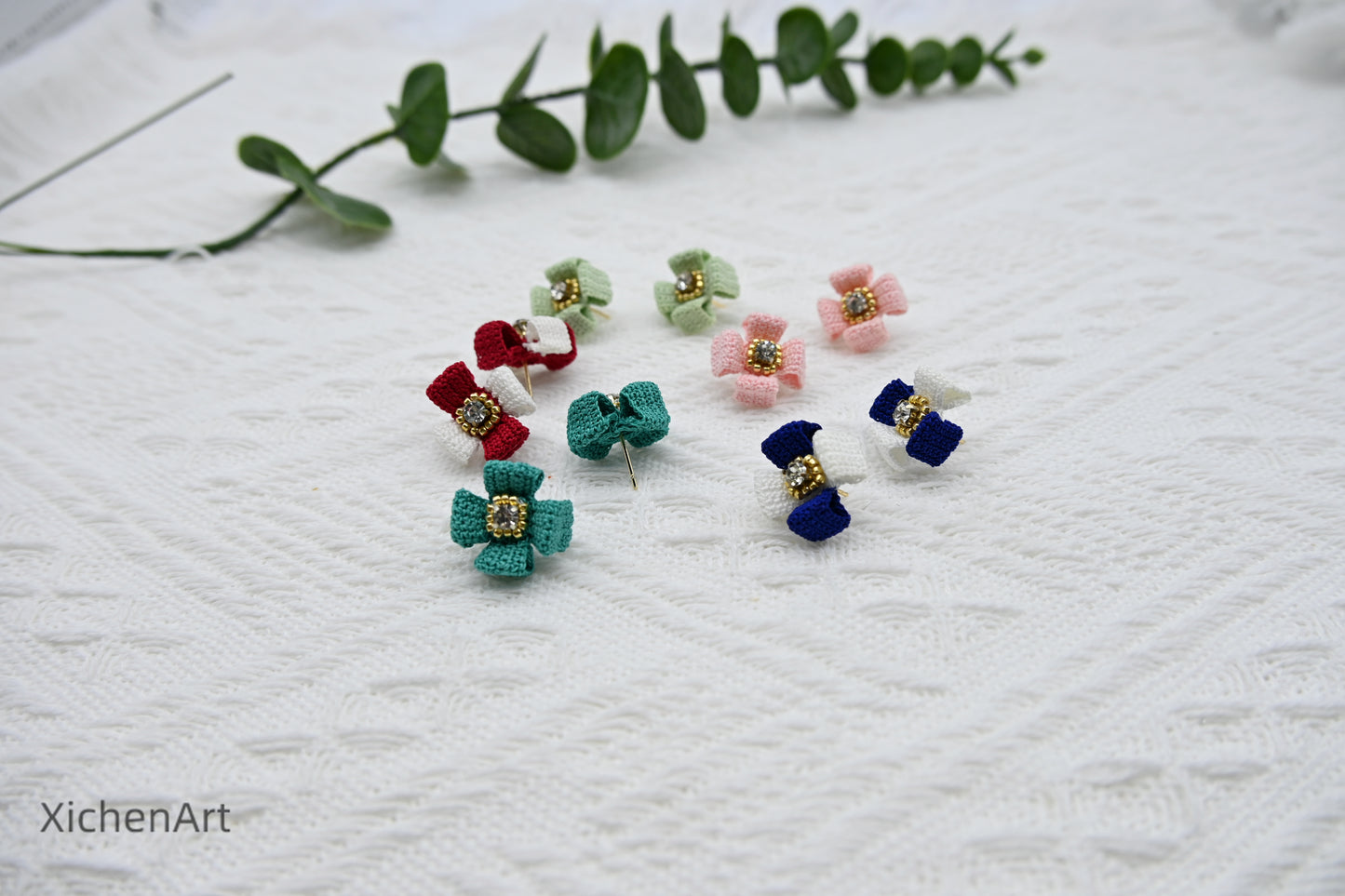 micro crochet square earring studs