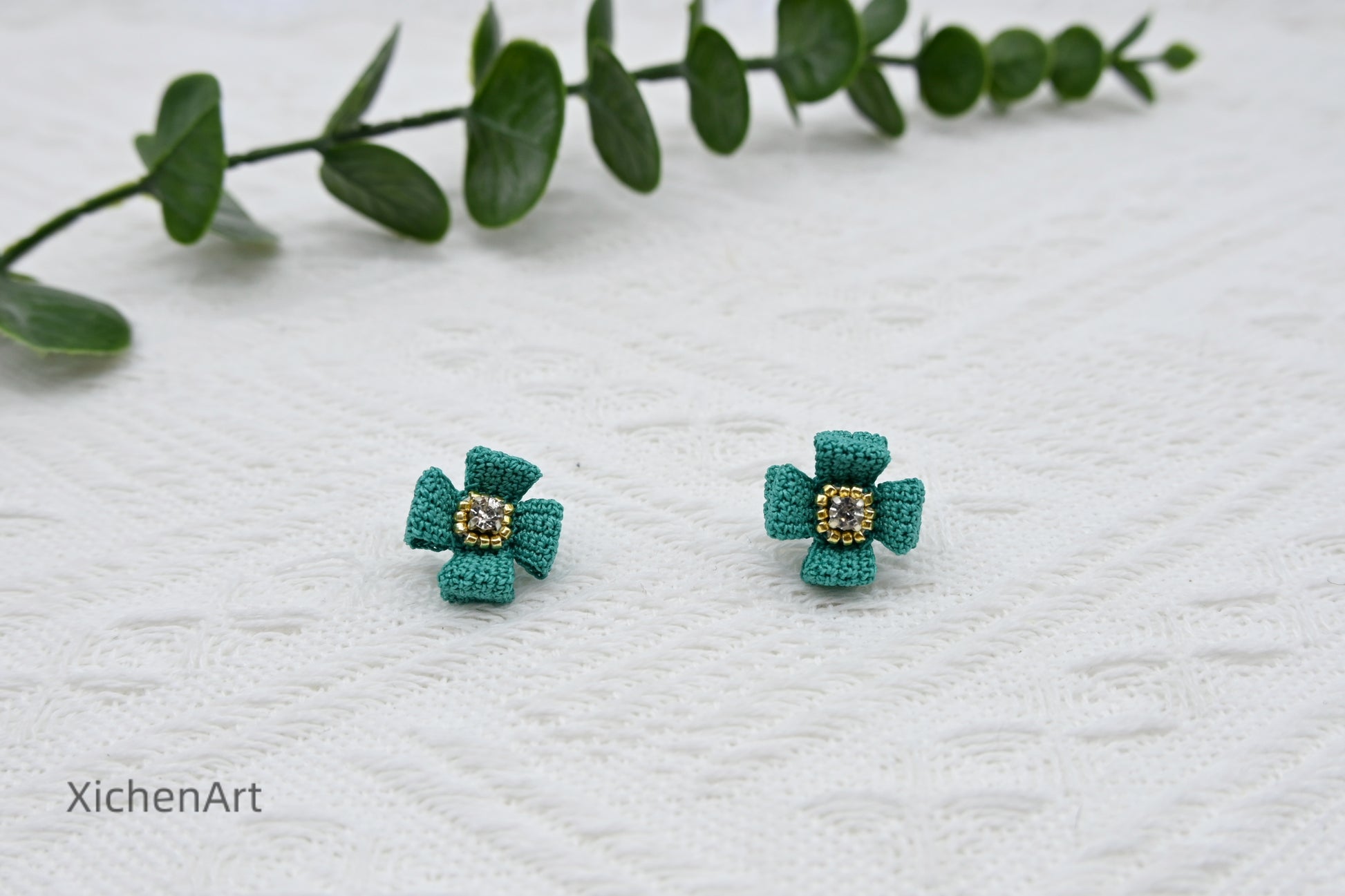 micro crochet square earring studs