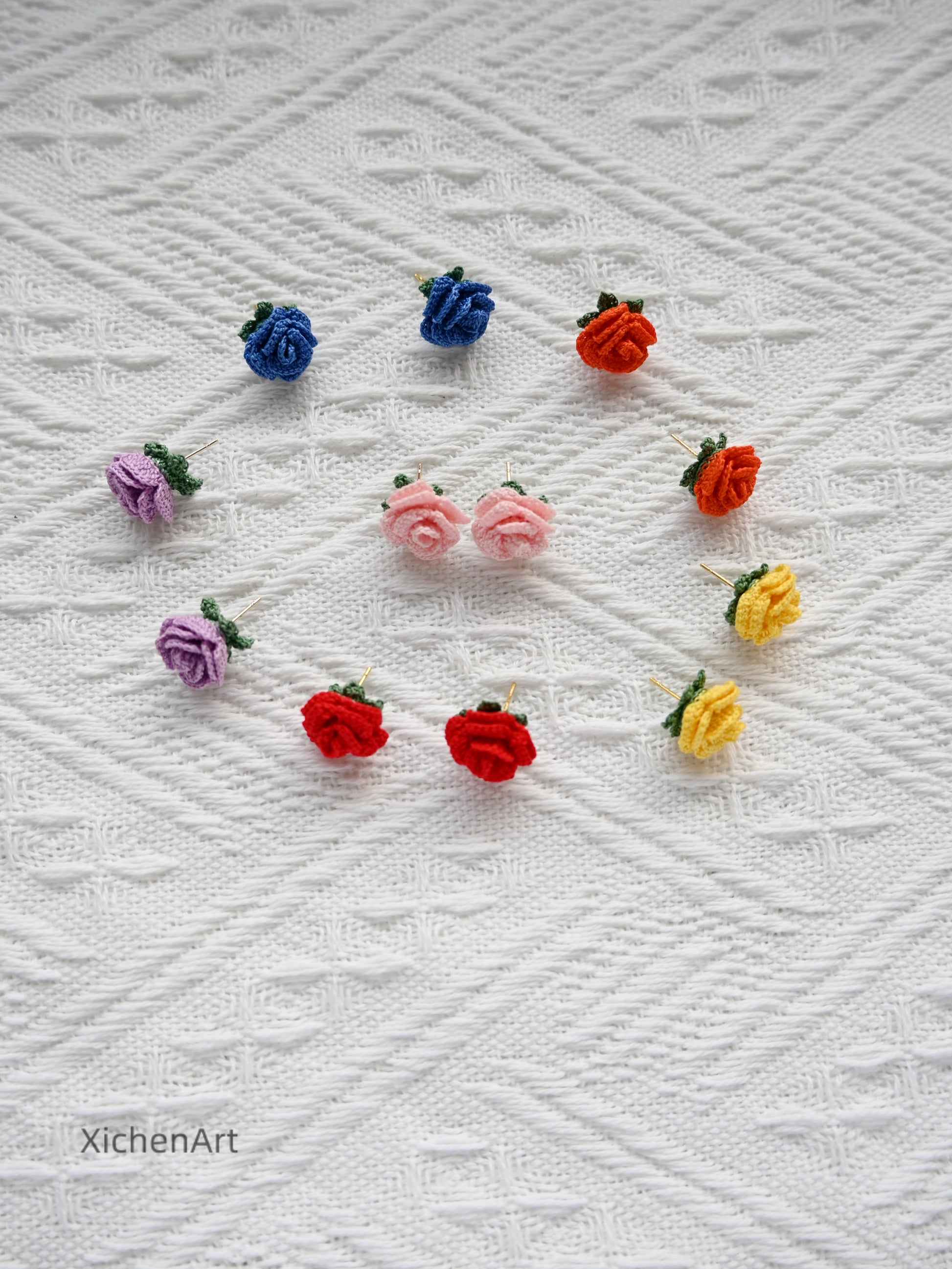 micro crochet rose earring studs