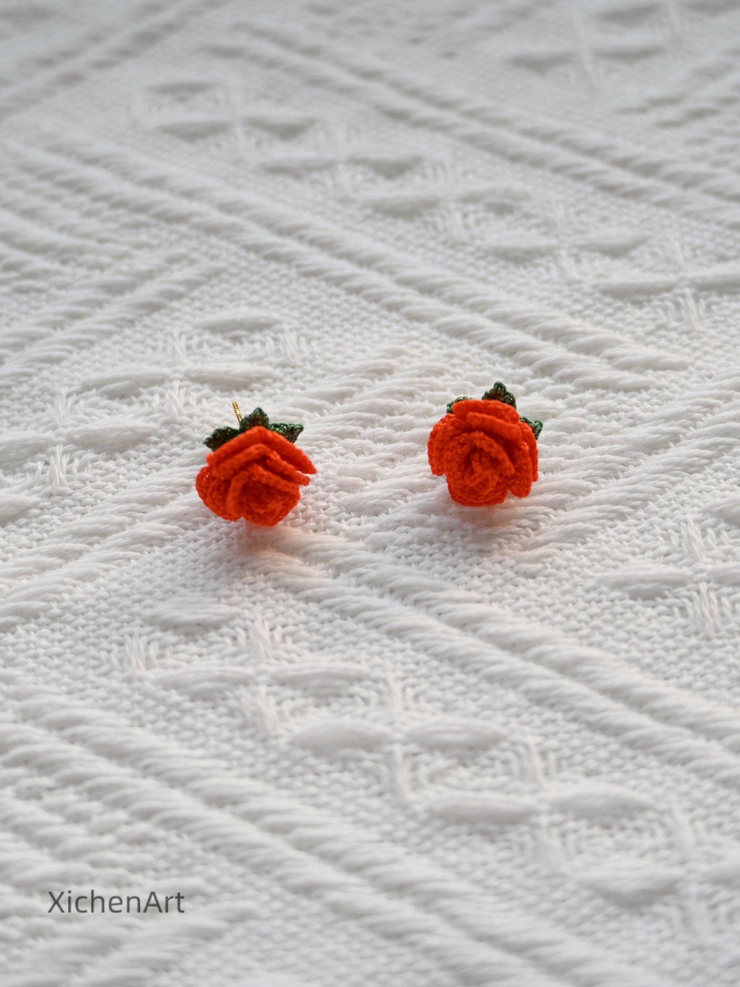 micro crochet rose earring studs