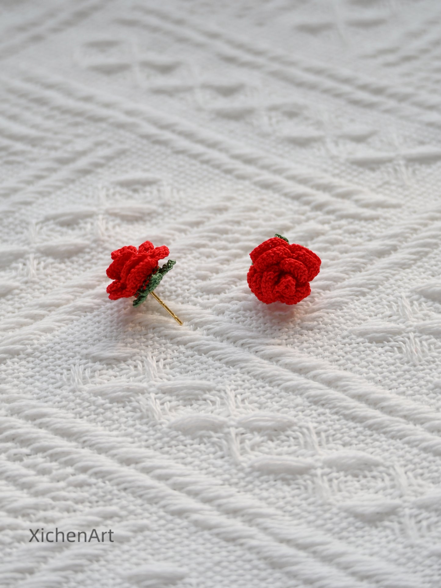 micro crochet rose earring studs