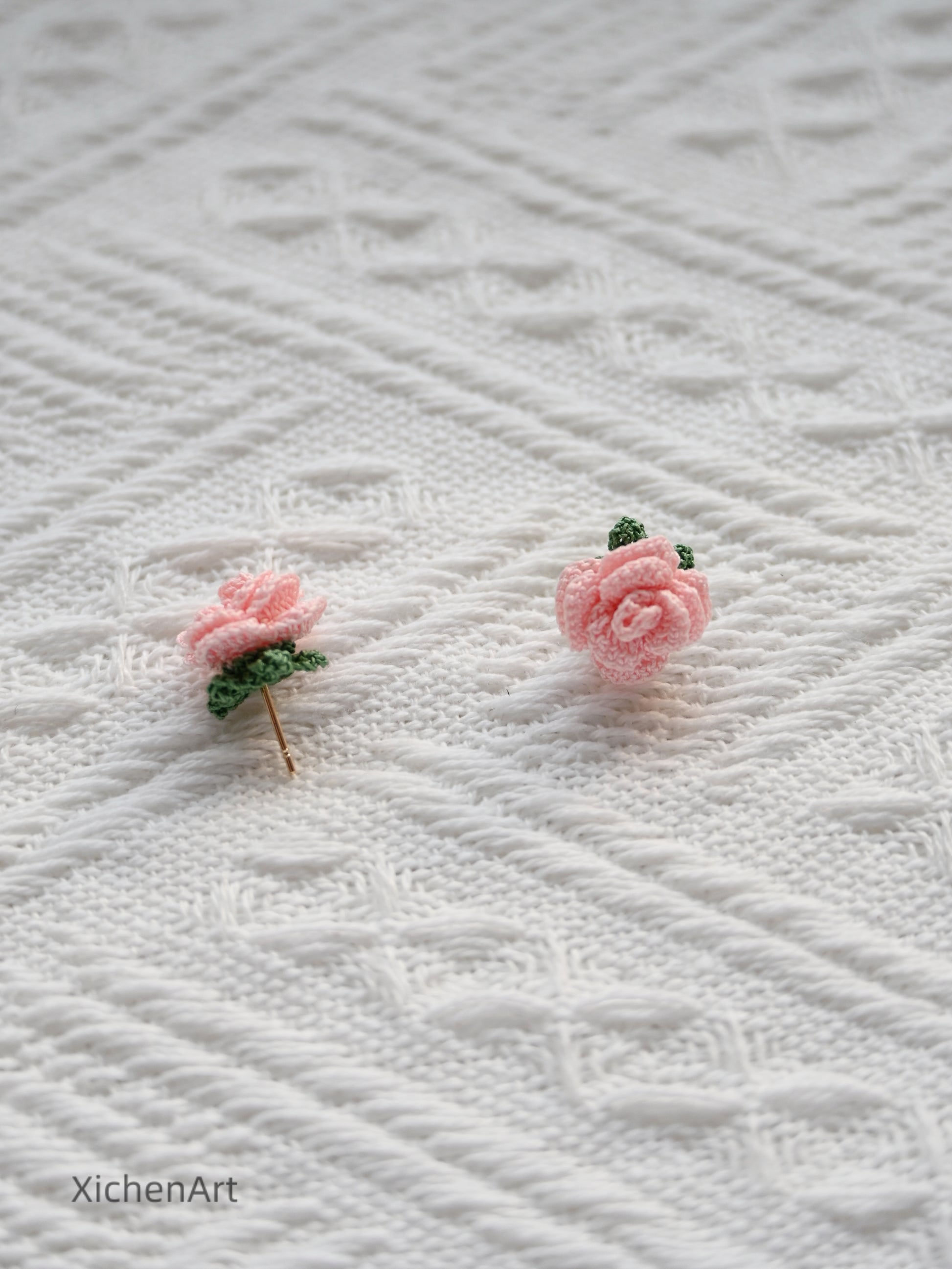 micro crochet rose earring studs