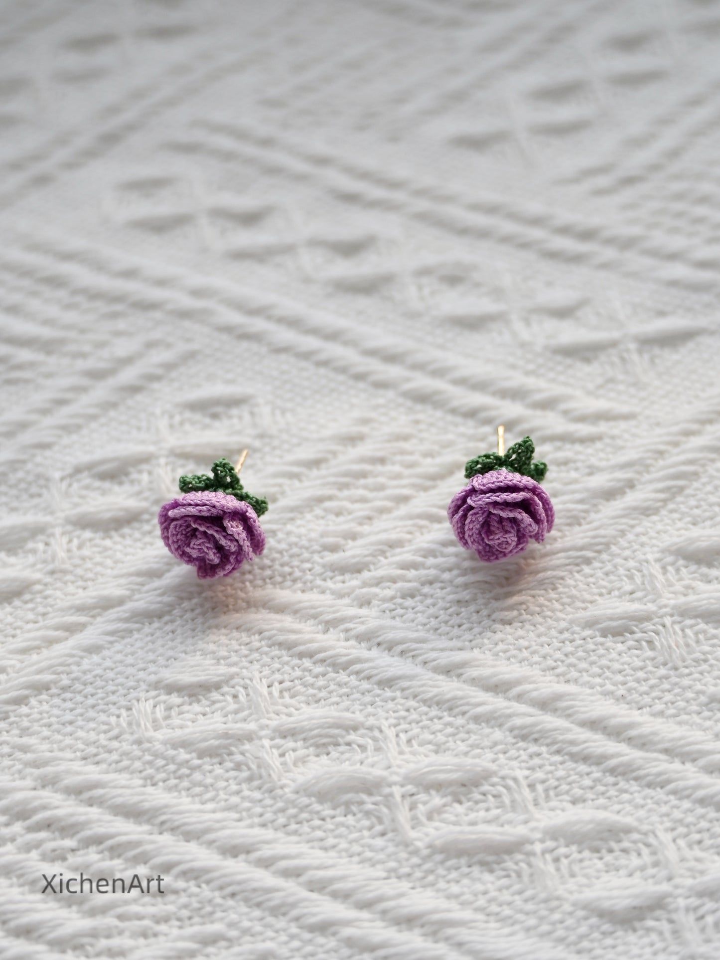 micro crochet rose earring studs