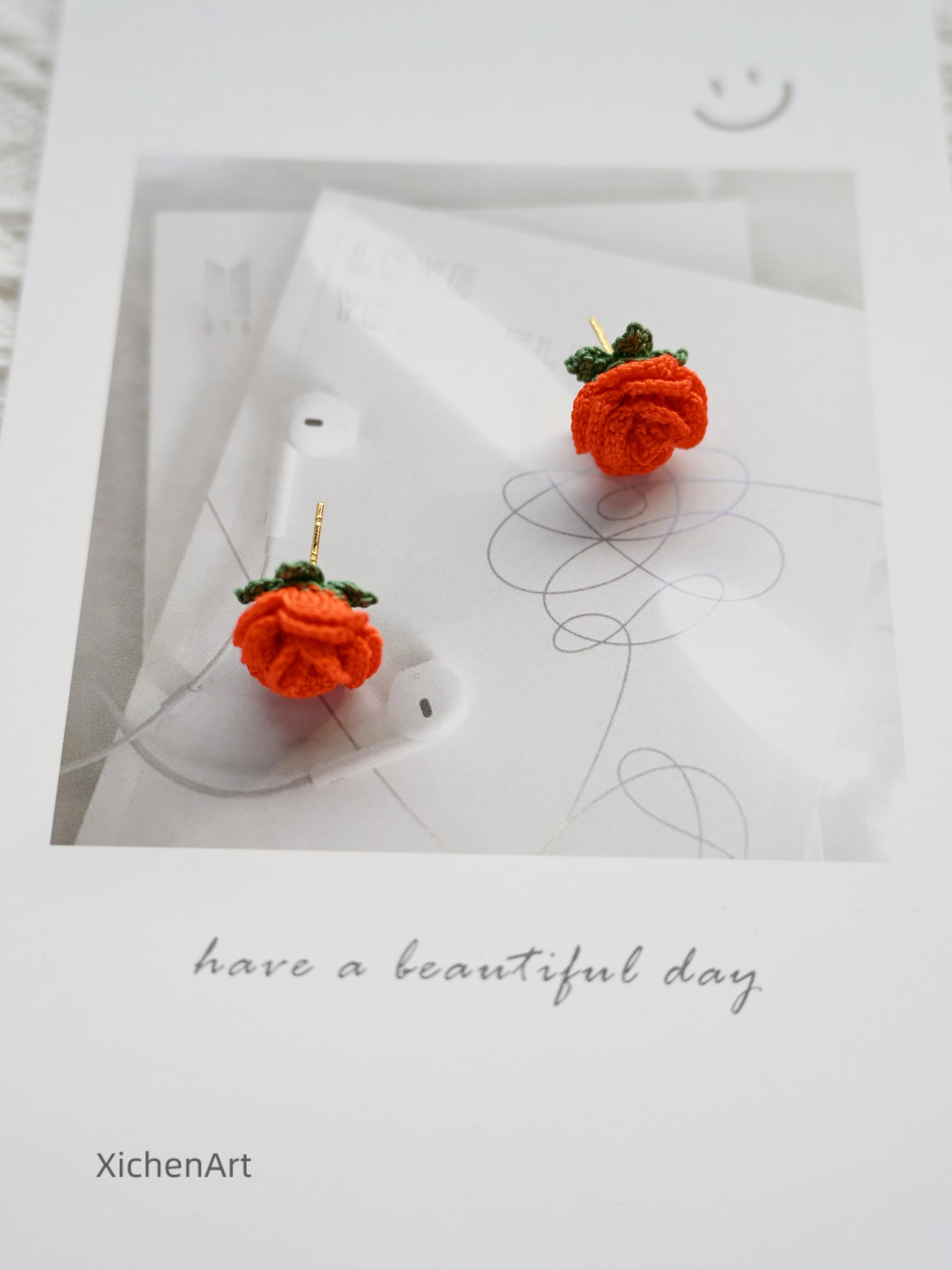 micro crochet rose earring studs