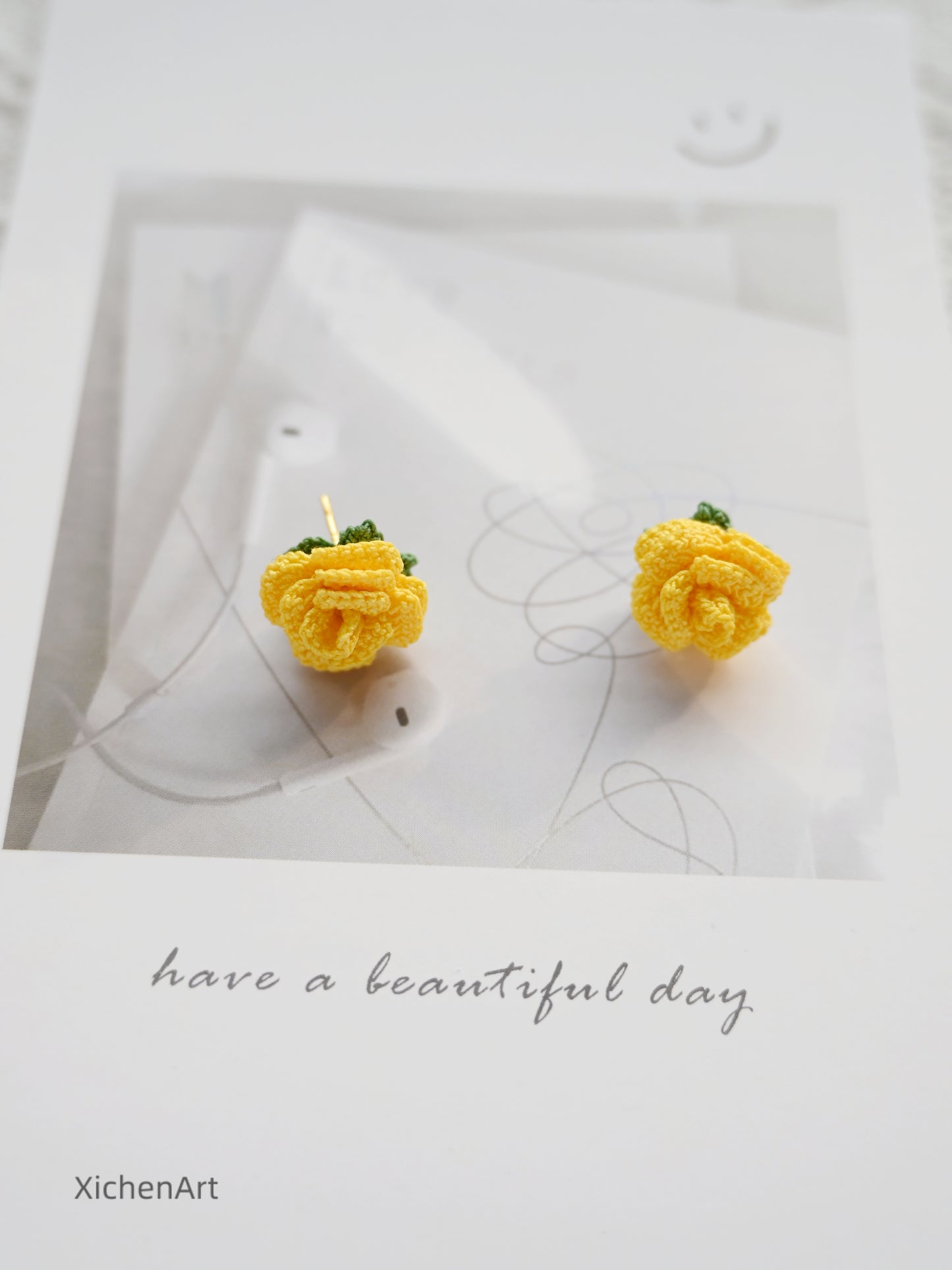 micro crochet rose earring studs