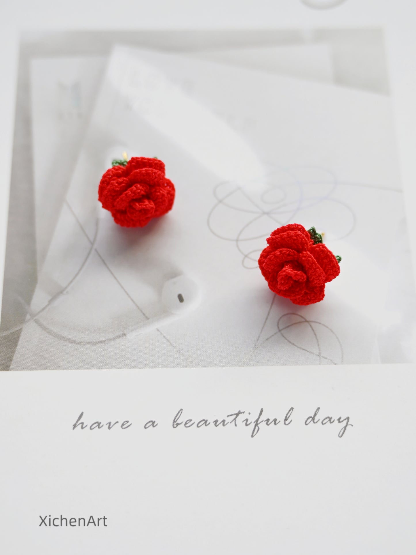 micro crochet rose earring studs