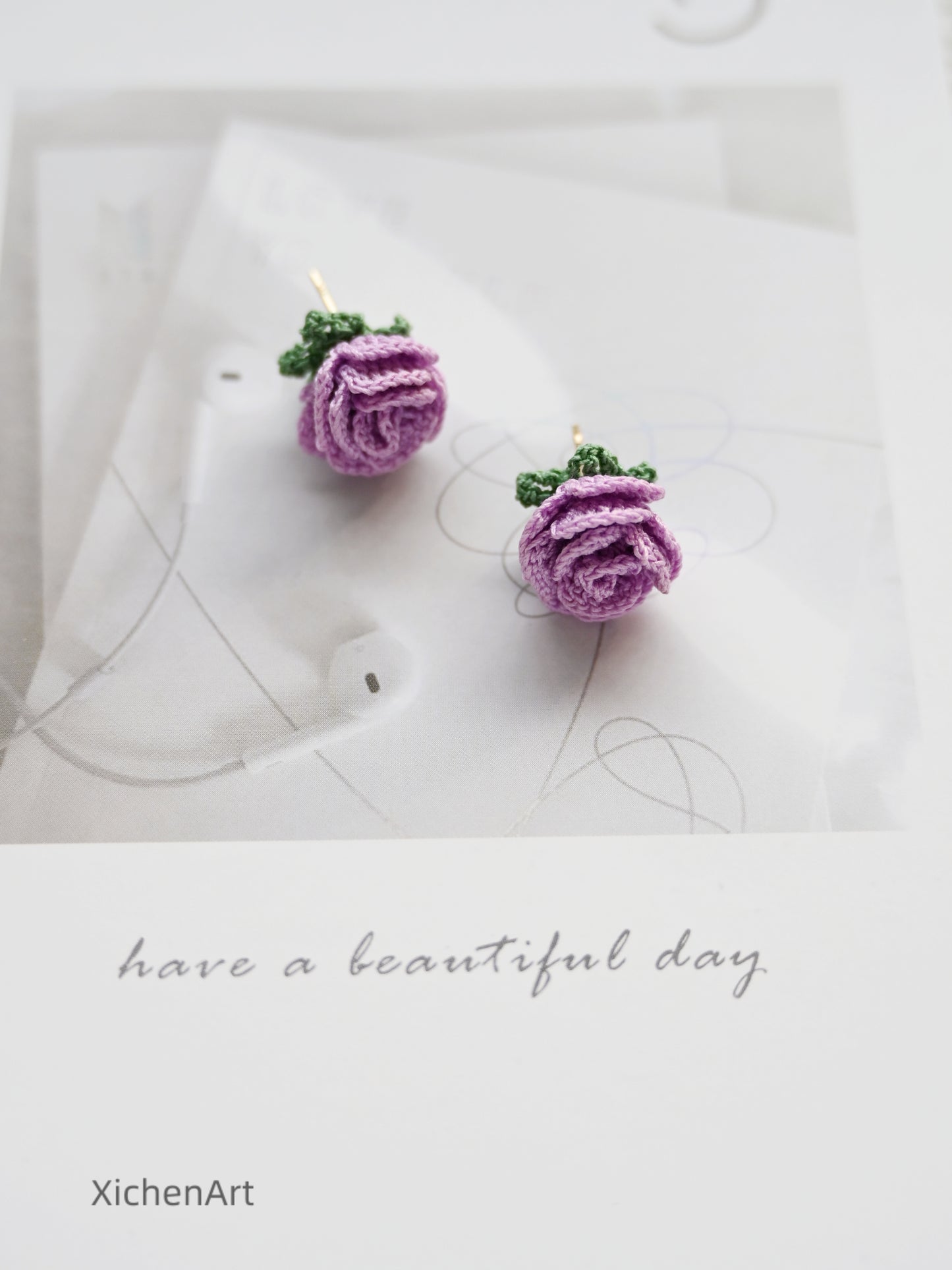 micro crochet rose earring studs