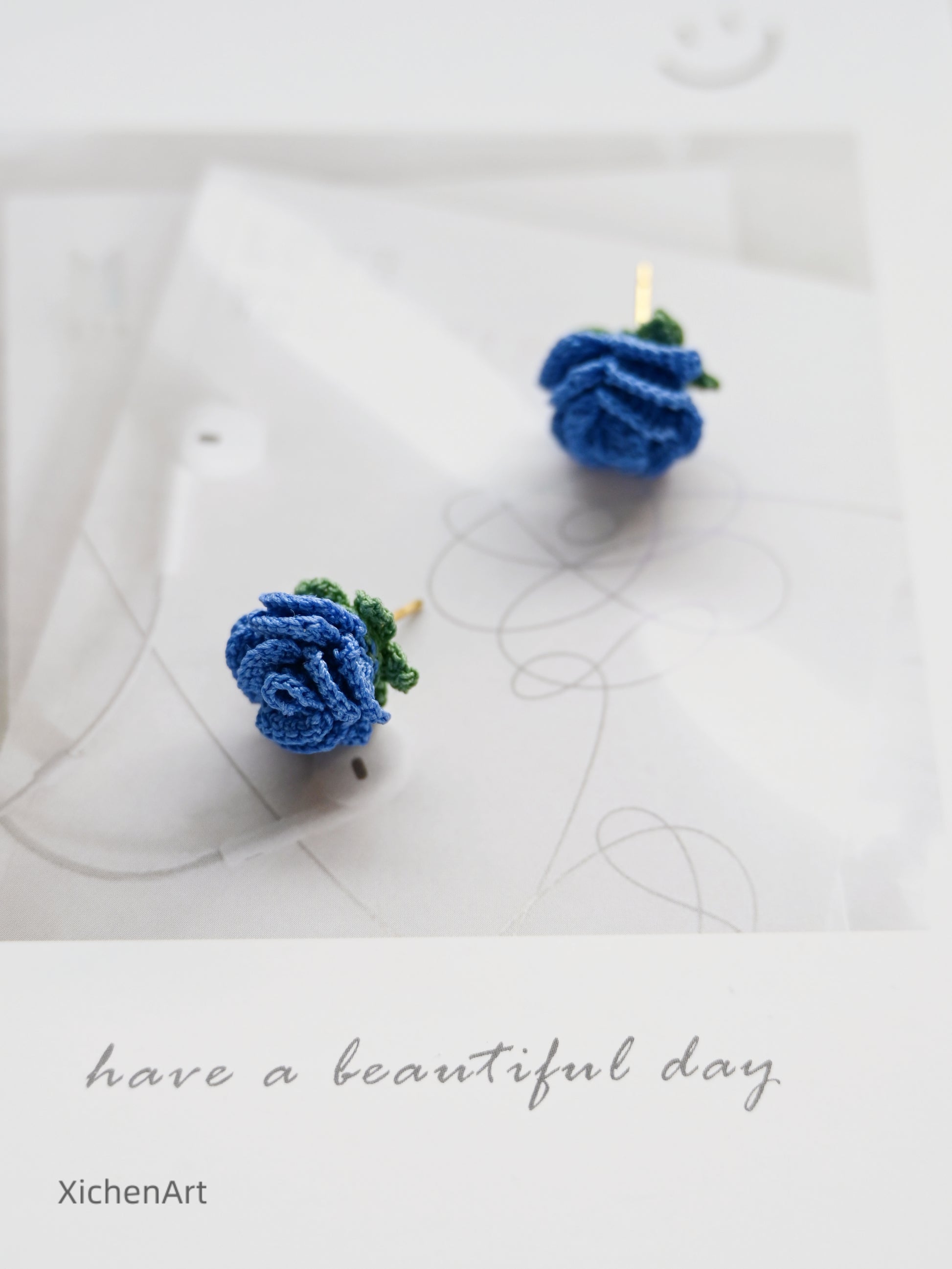 micro crochet rose earring studs