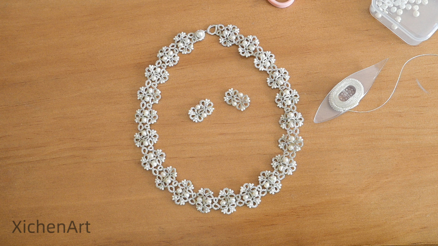 tatting silver necklace with natural pearl