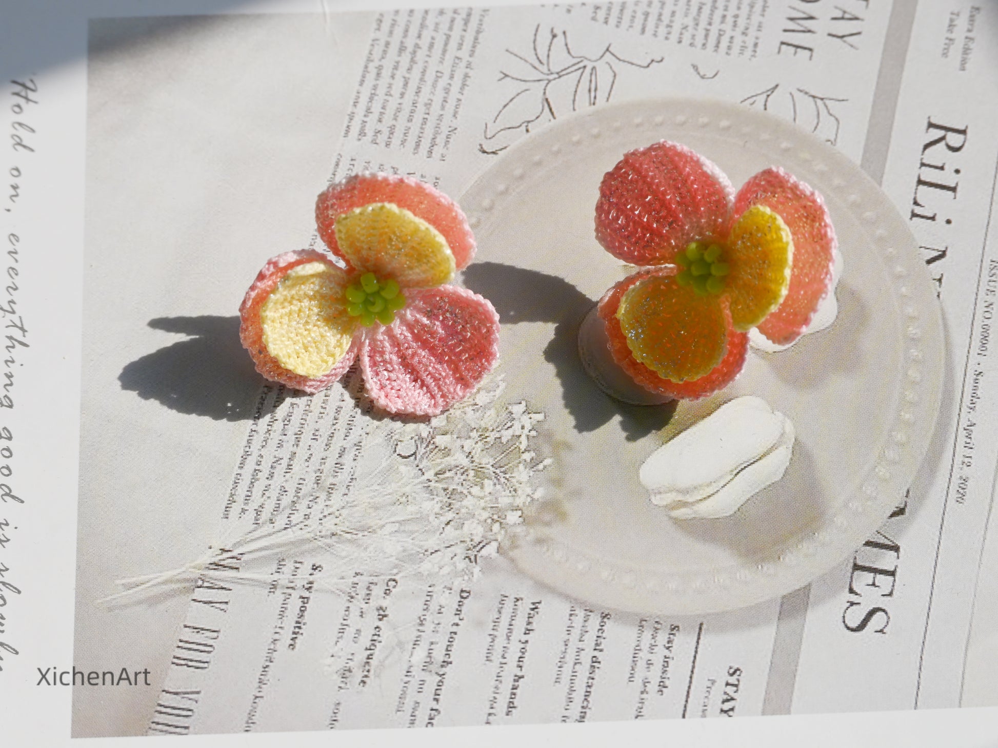 micro crochet pansy earrings