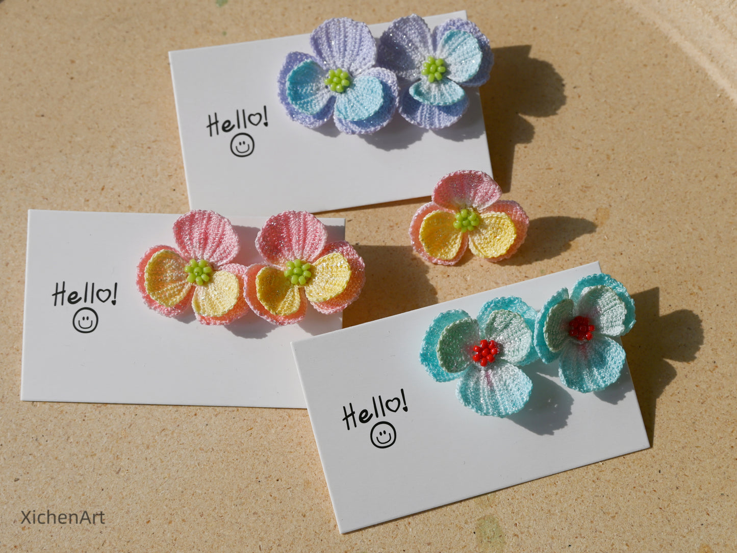 micro crochet pansy earrings