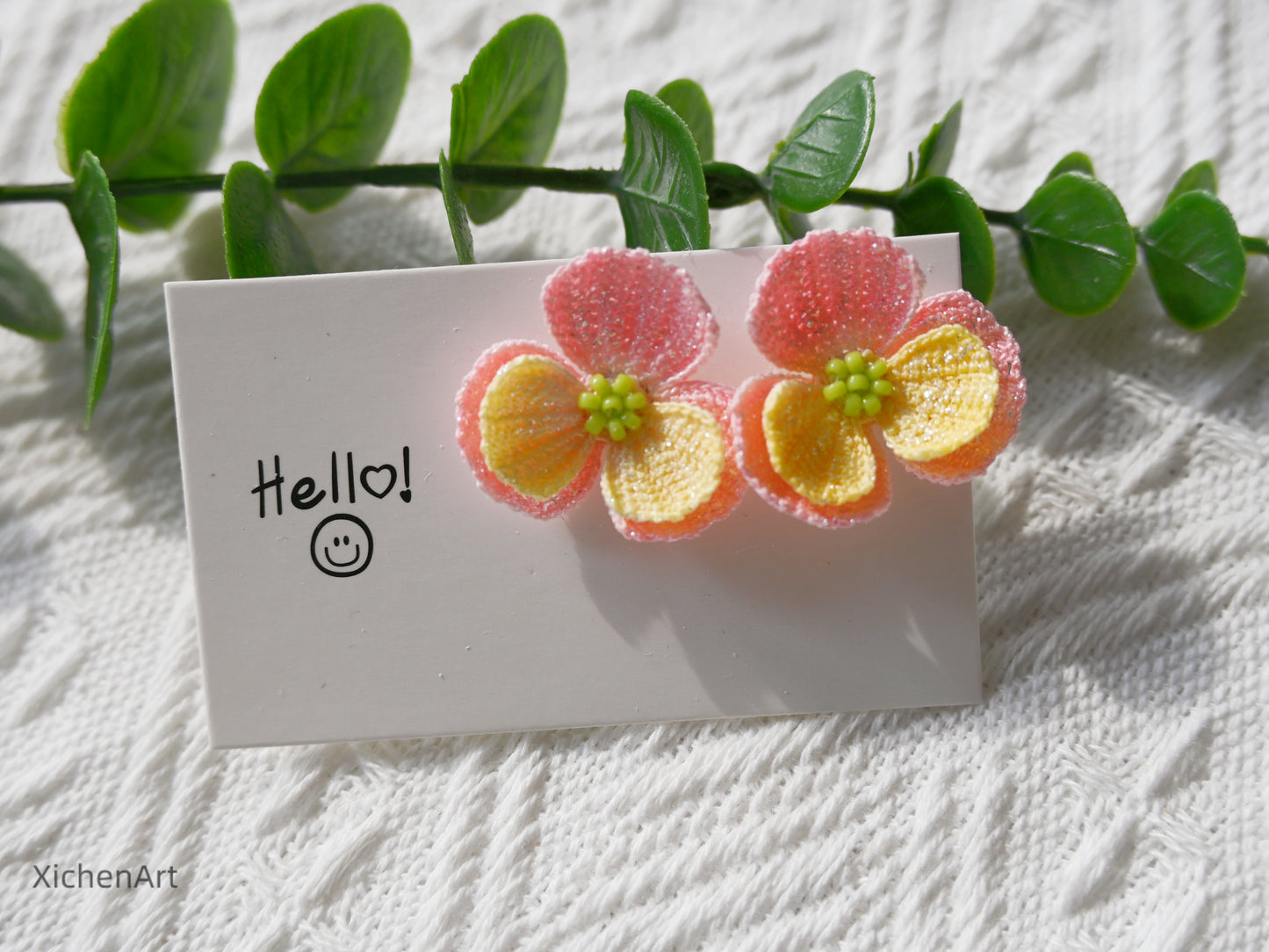 micro crochet pansy earrings