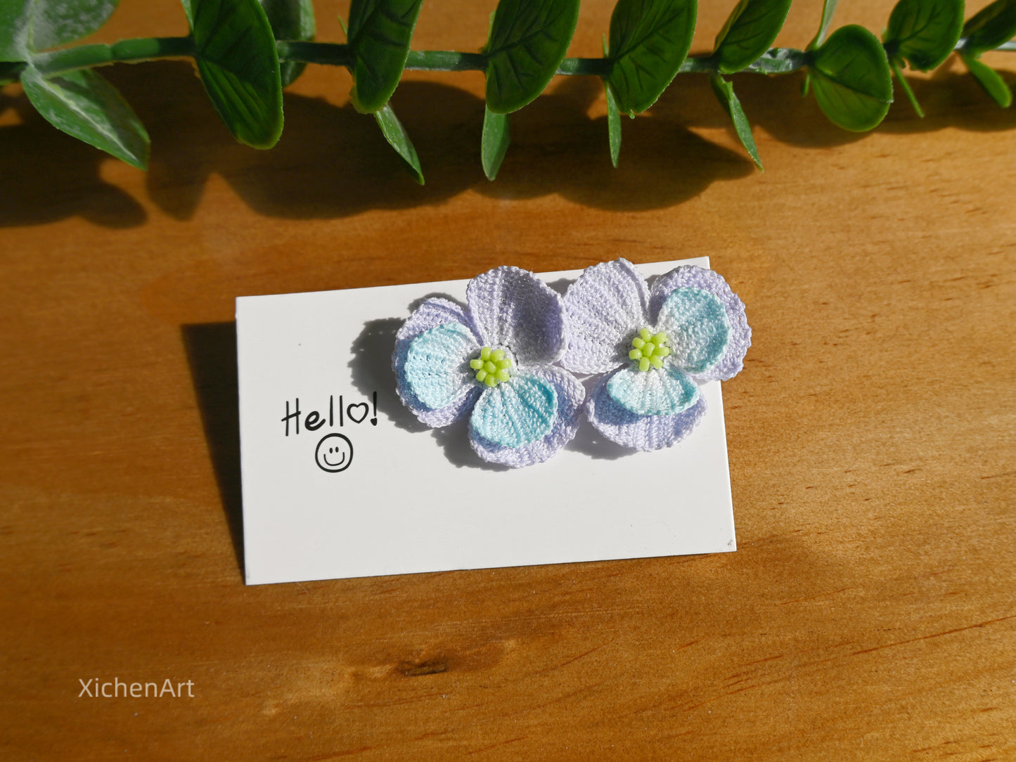 micro crochet pansy earrings