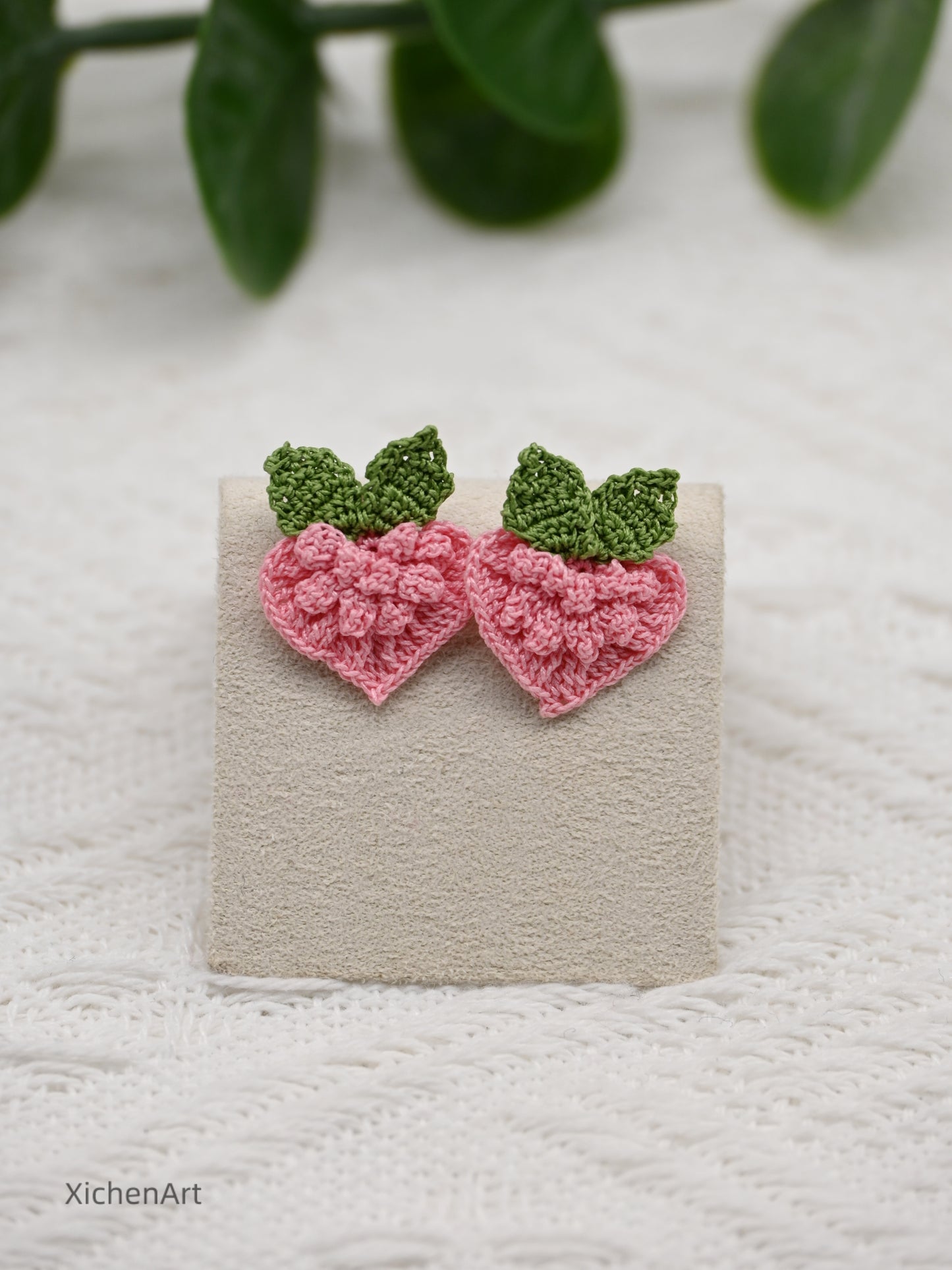 micro crochet peach heart earring