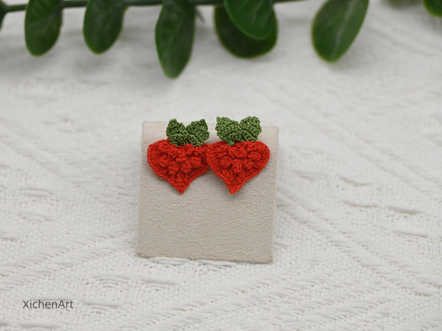 micro crochet peach heart earring