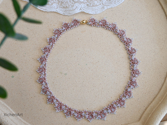 gorgeous tatting necklace with pink color thread