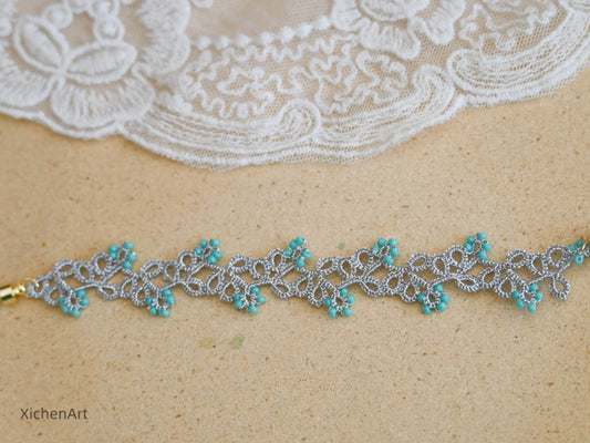 tatting floral vine bracelet