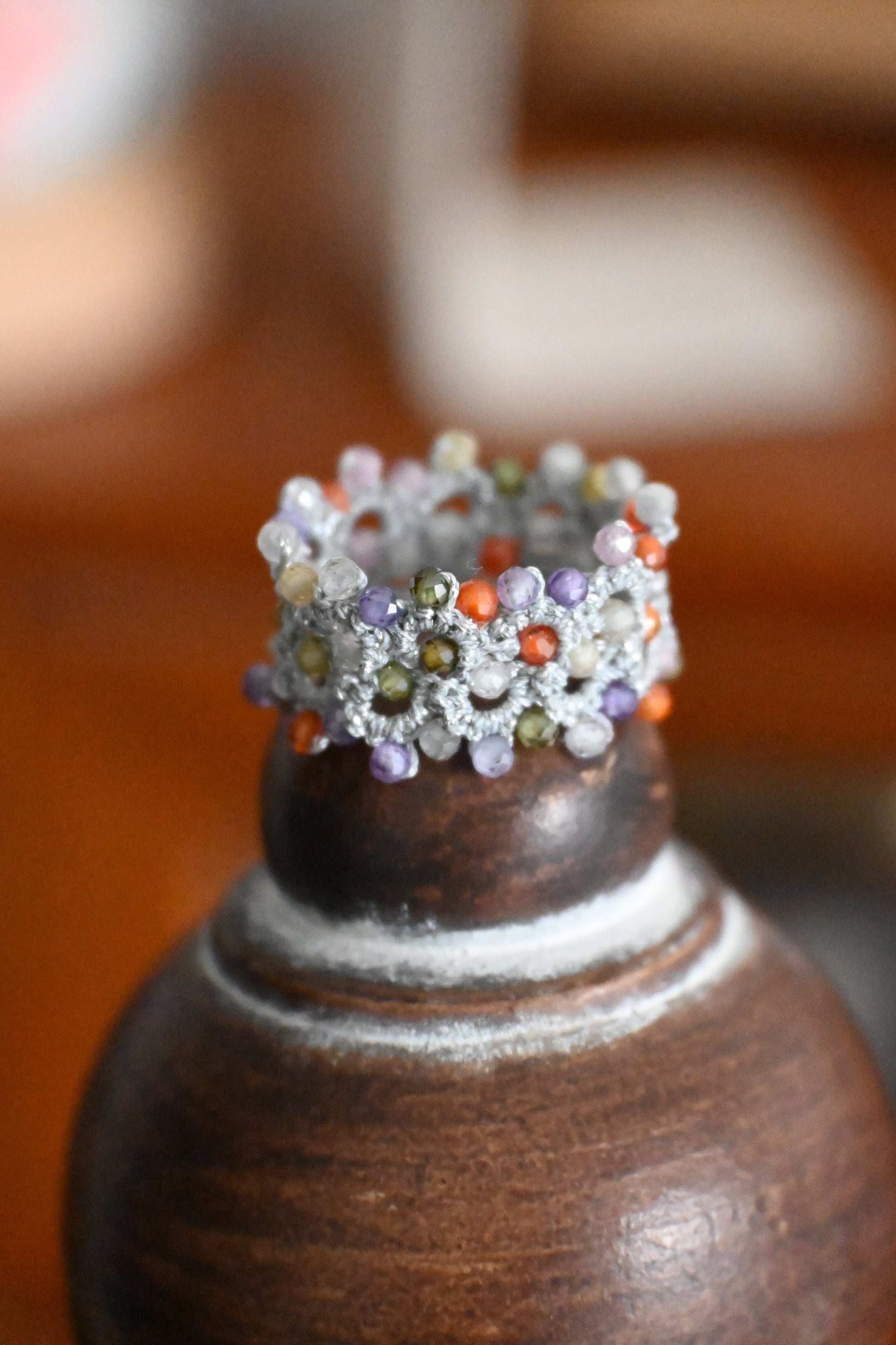 colorful tatting ring with colorful zircon