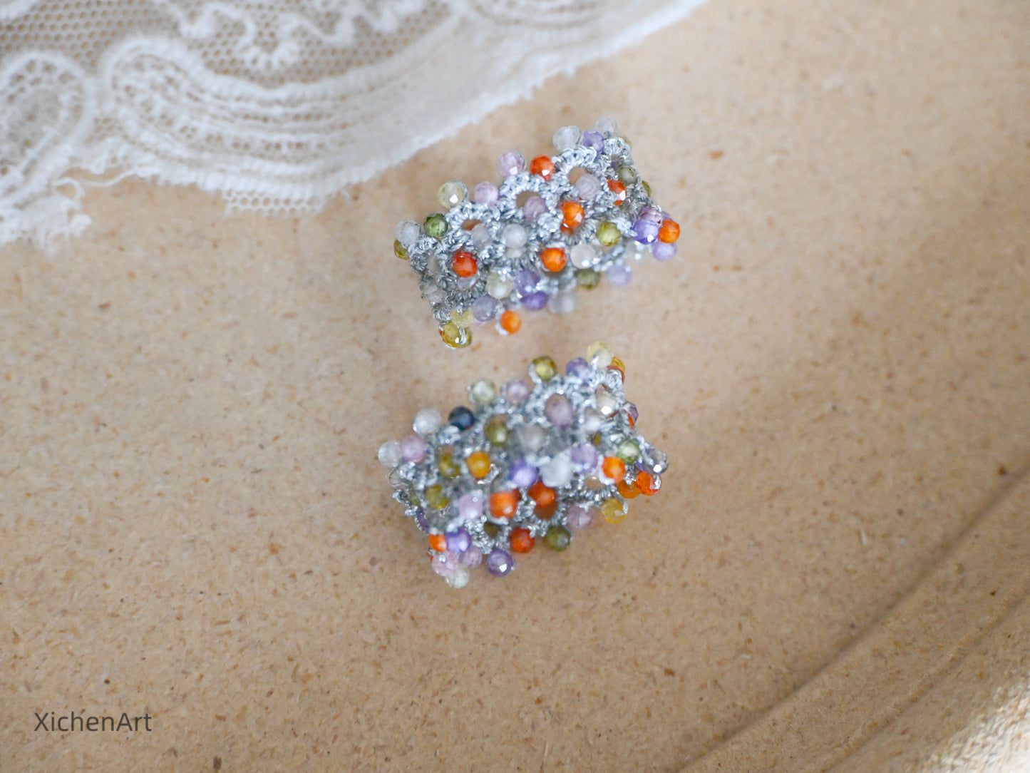 colorful tatting ring with colorful zircon