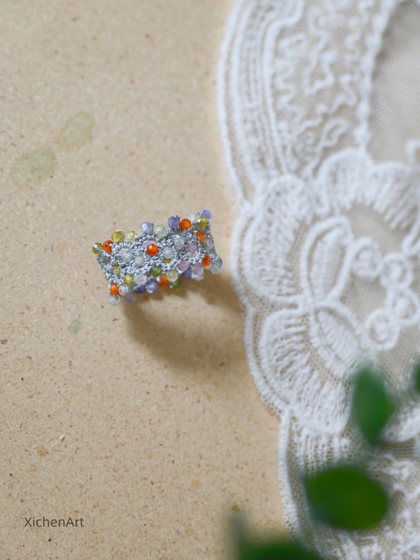 colorful tatting ring with colorful zircon