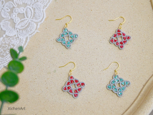 tatting earring drop with shiny beads