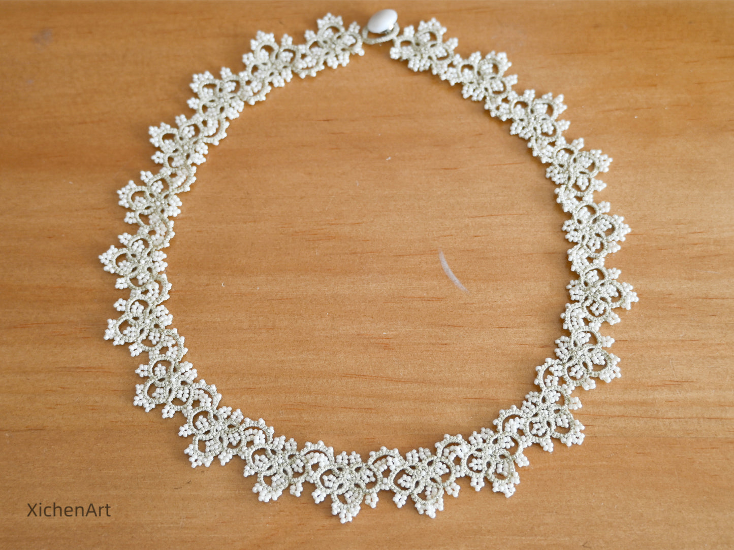 tatting necklace with white miyuki beads