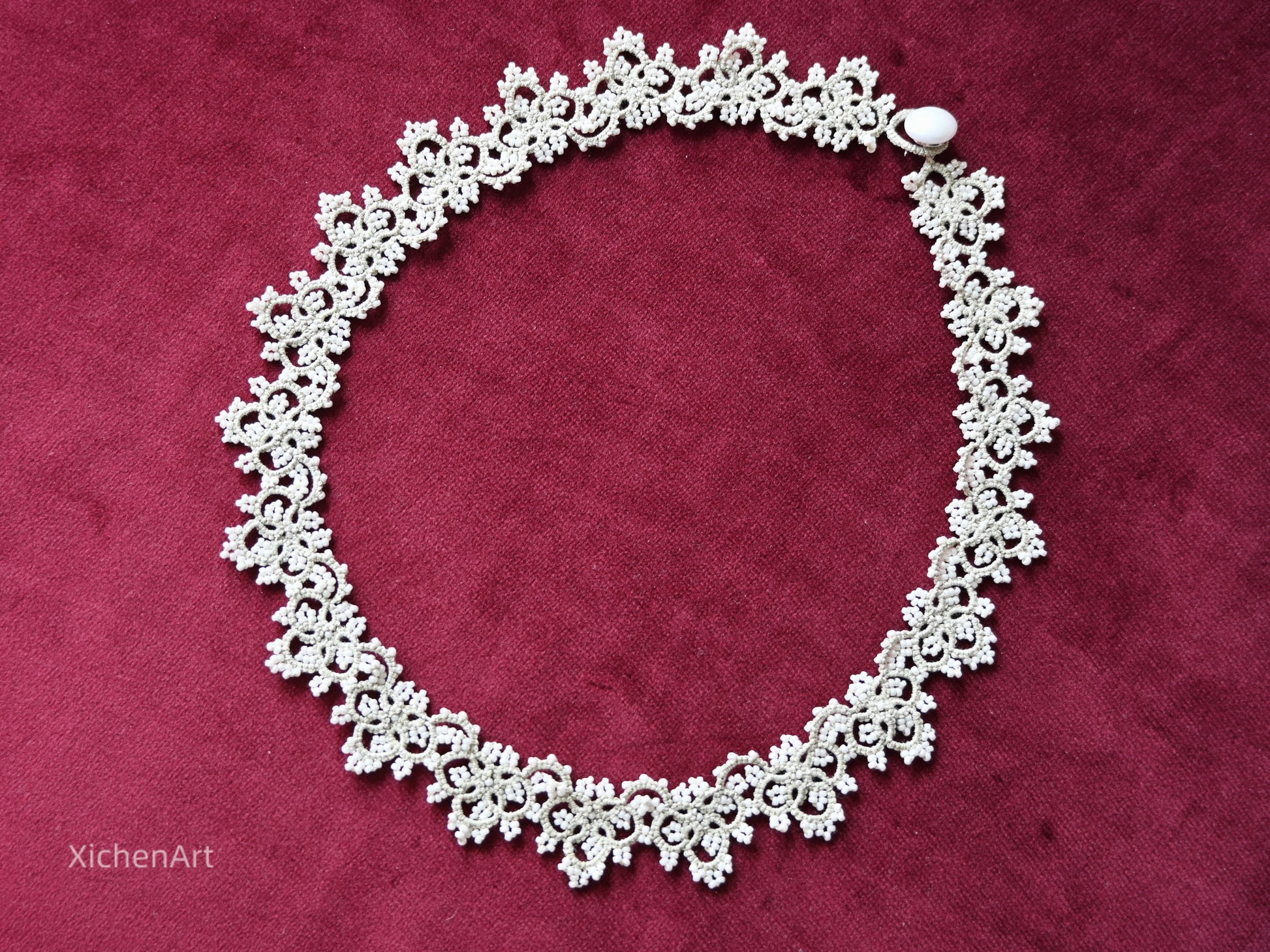 tatting necklace with white miyuki beads