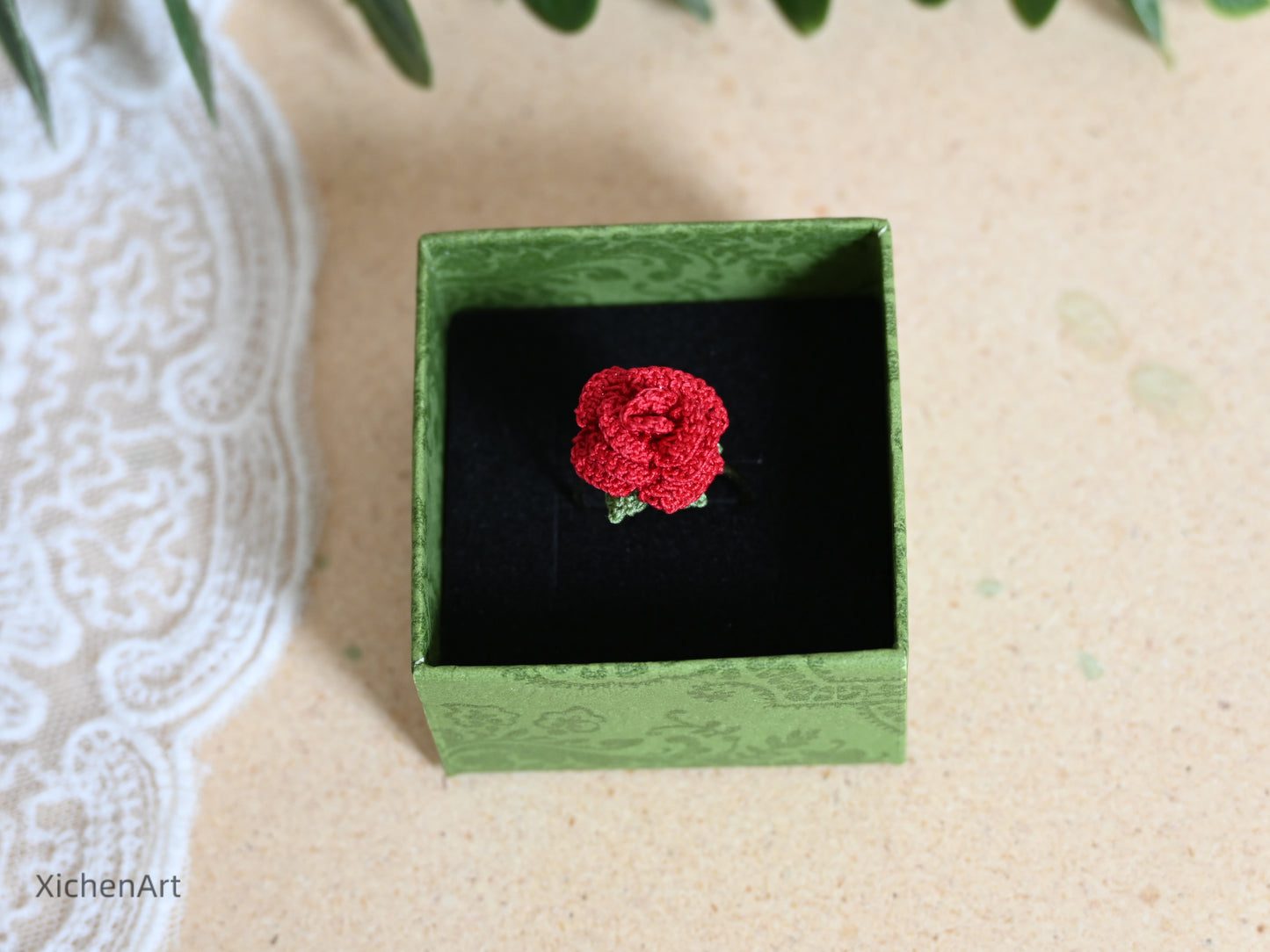 adjustable micro crochet rose ring