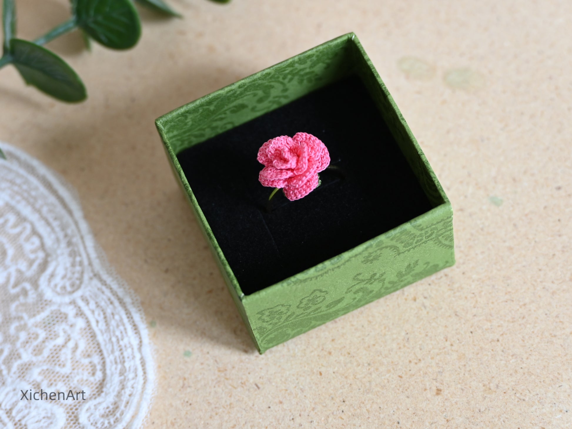 adjustable micro crochet rose ring