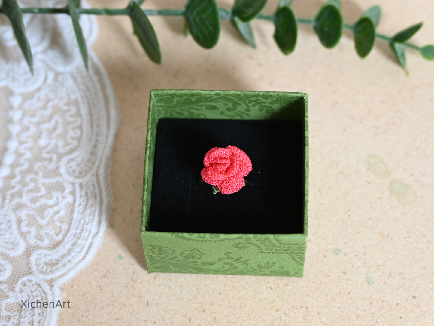 adjustable micro crochet rose ring