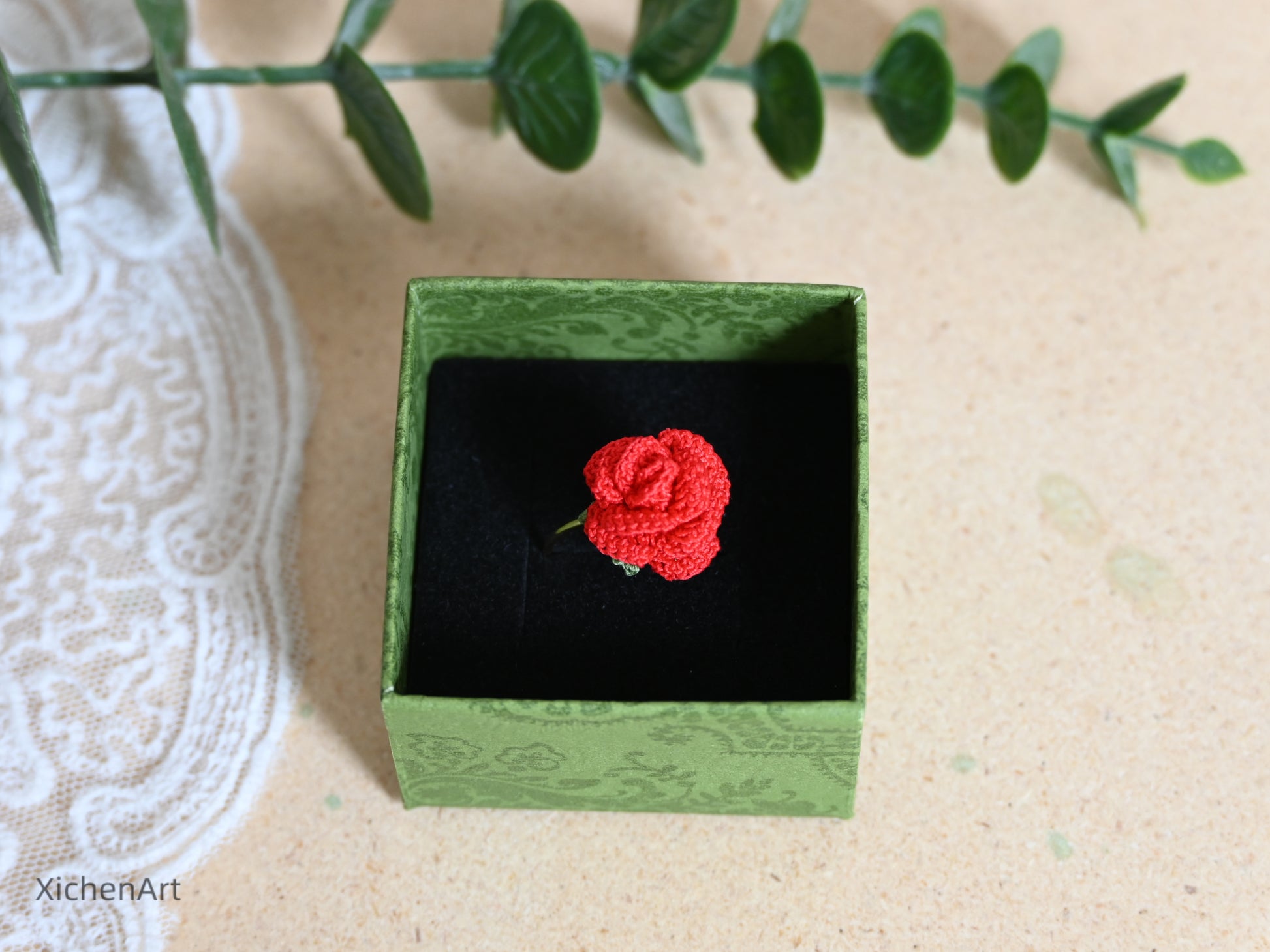 adjustable micro crochet rose ring