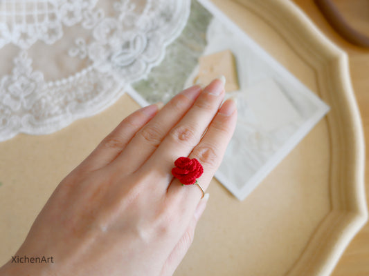 adjustable micro crochet rose ring