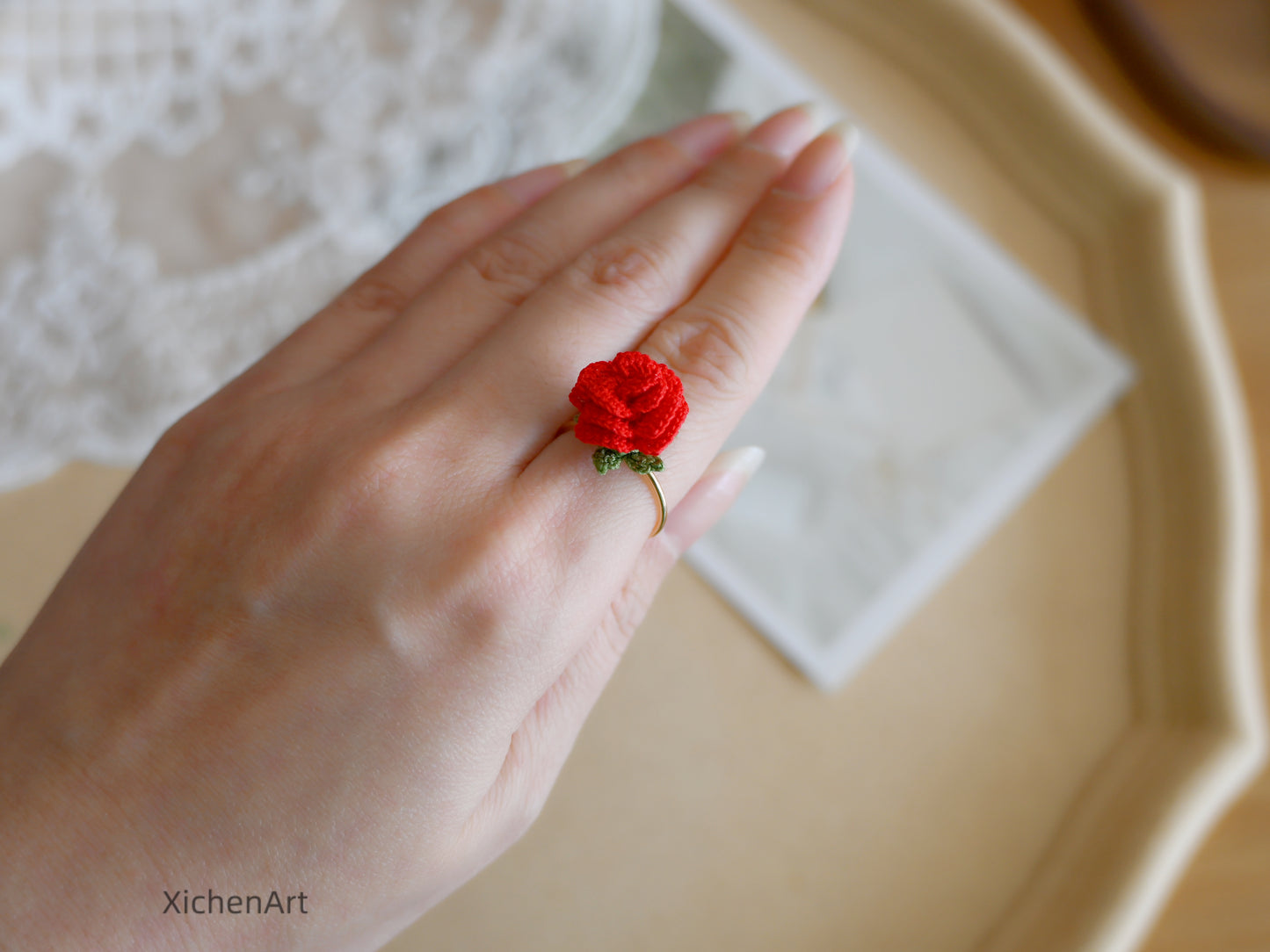 adjustable micro crochet rose ring