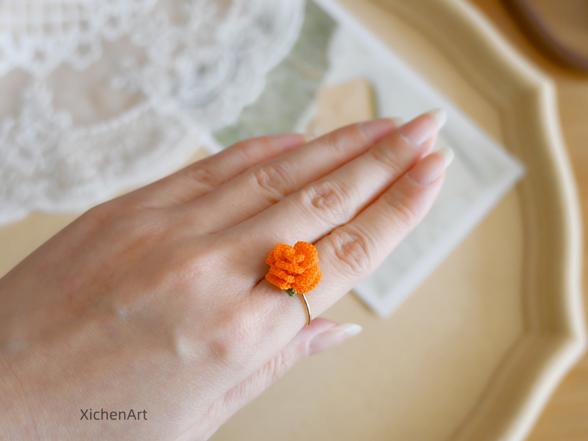 adjustable micro crochet rose ring