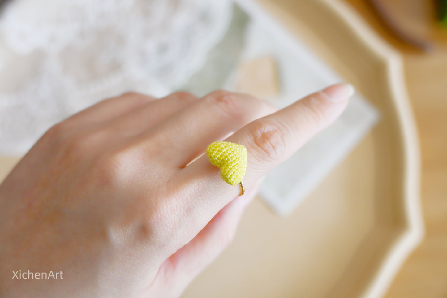 micro crochet heart ring