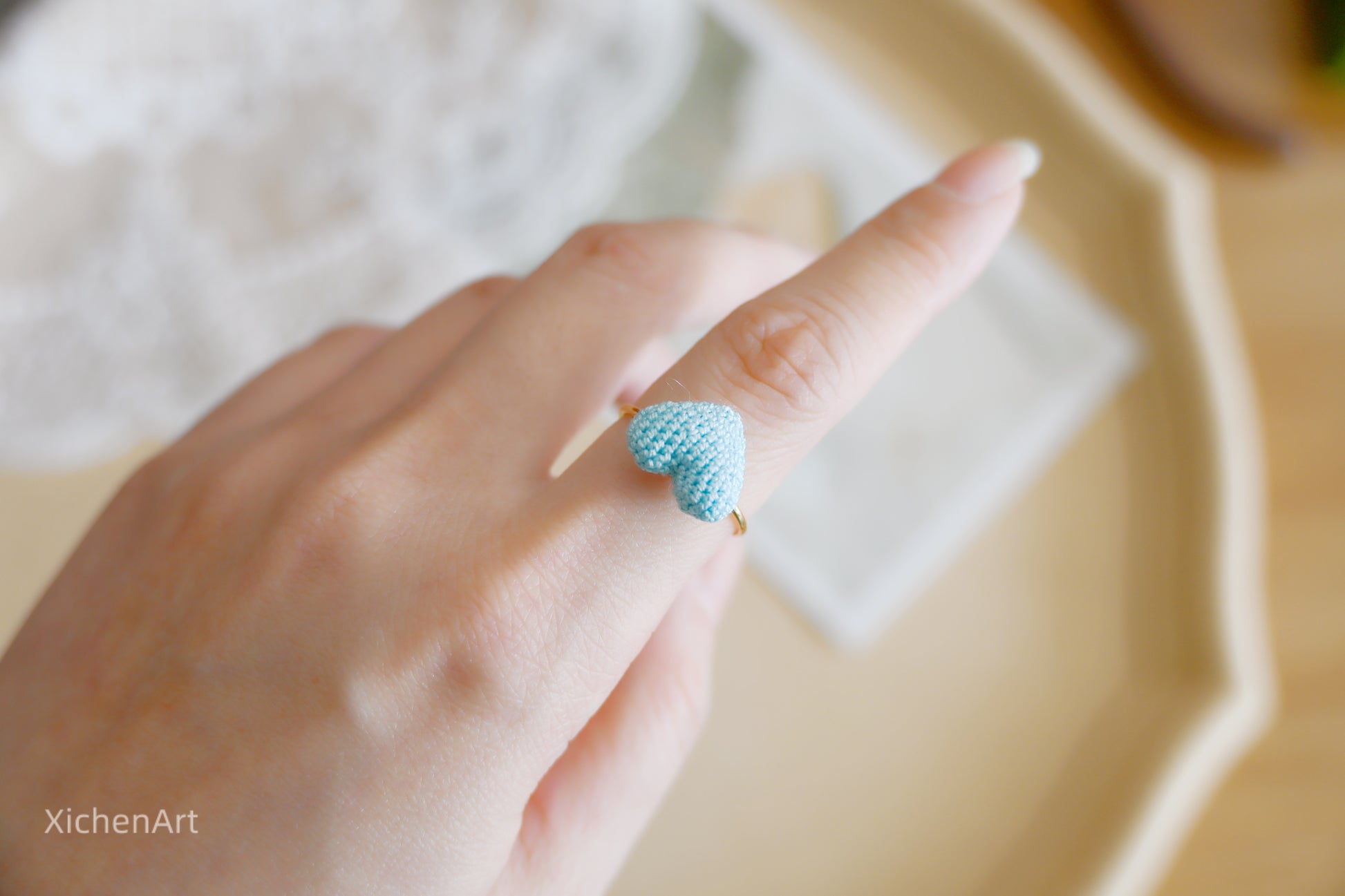 micro crochet heart ring