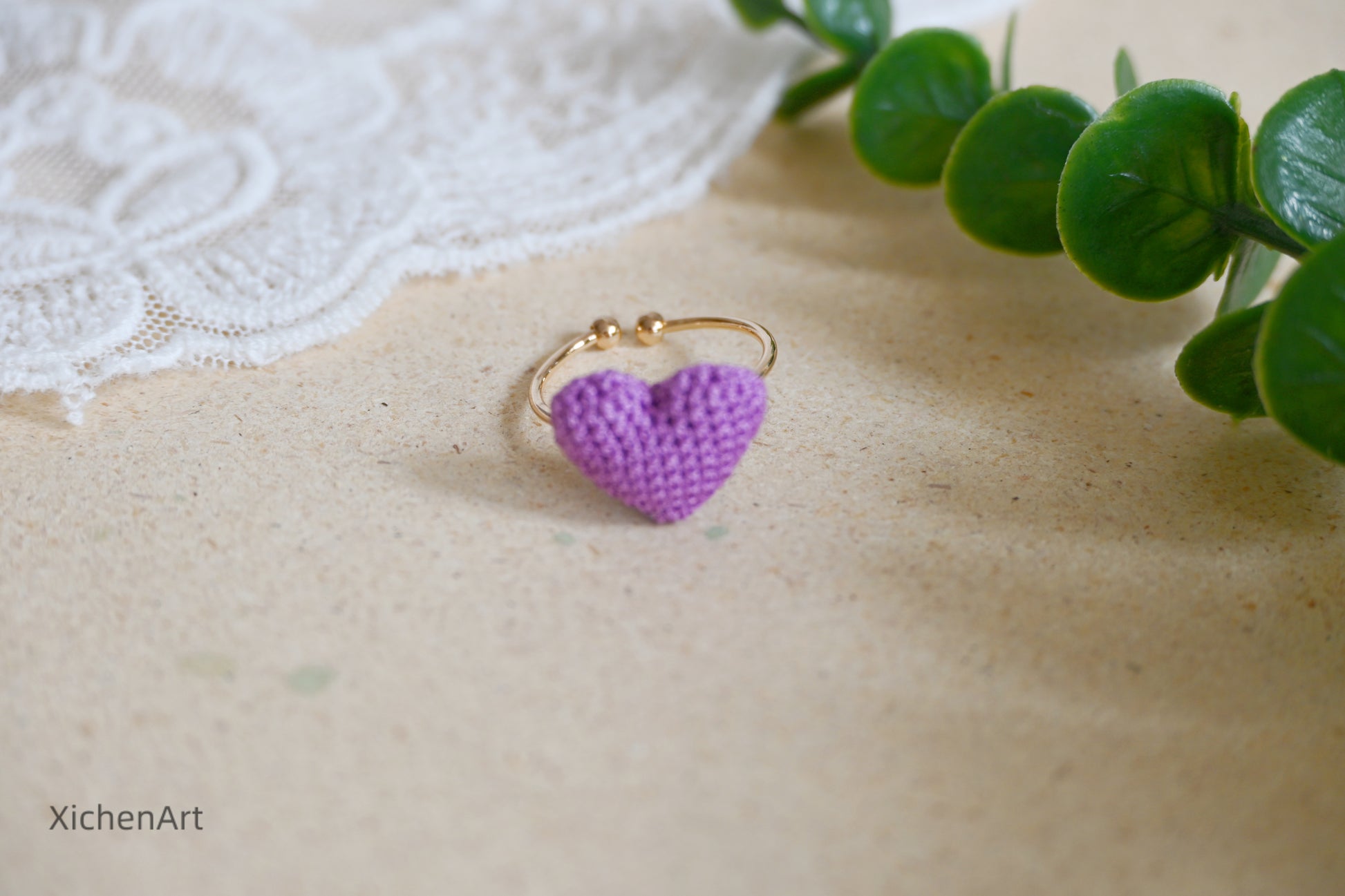 micro crochet heart ring