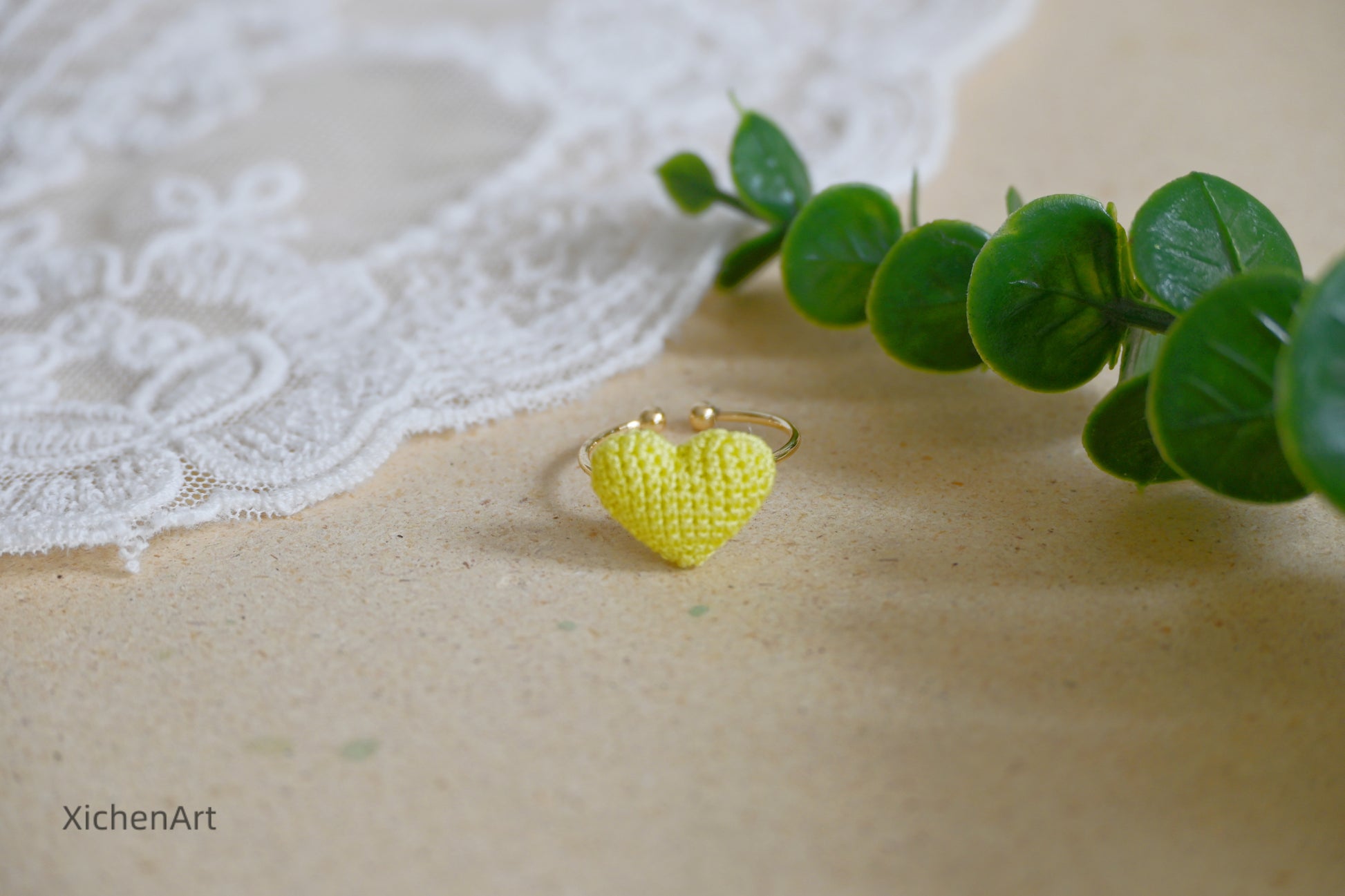 micro crochet heart ring