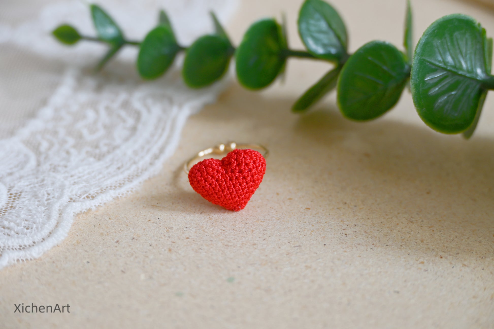 micro crochet heart ring