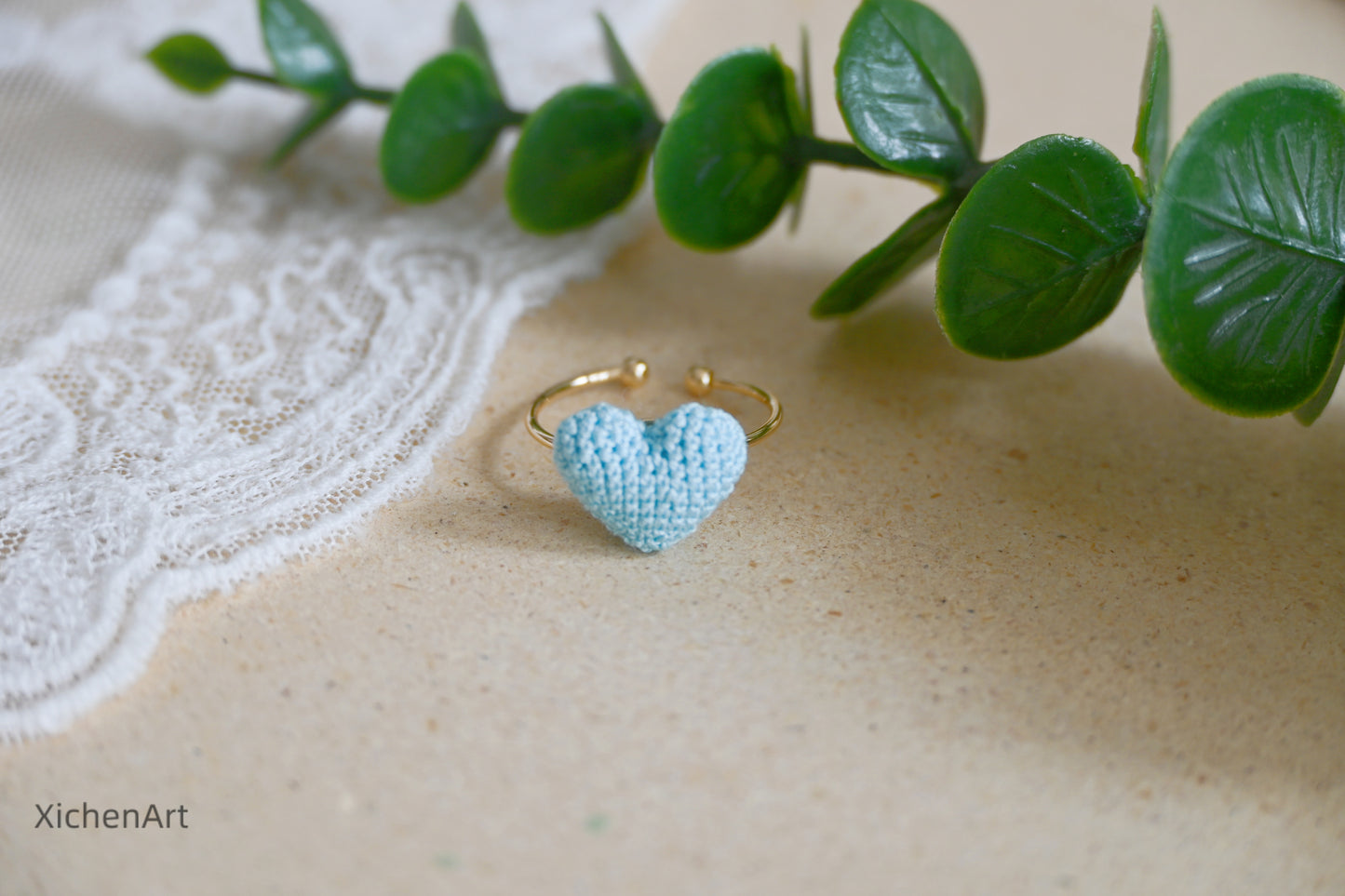 micro crochet heart ring